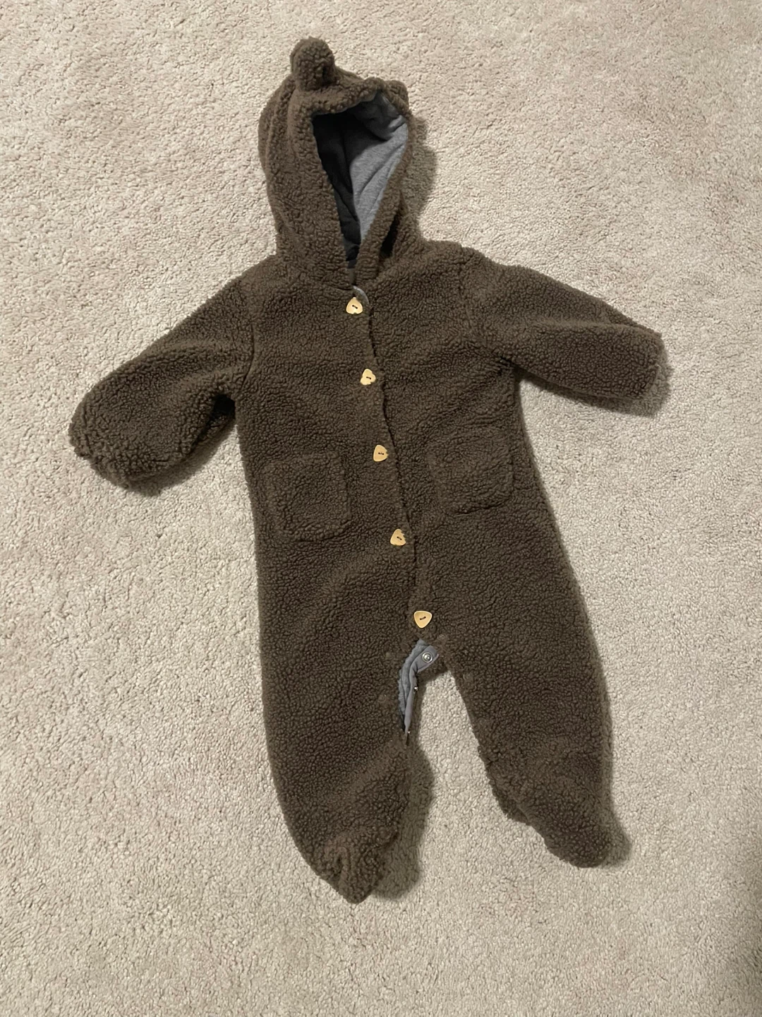 6-9 month MNG Kids Brown Teddy Bear Fleece Bunting Suit