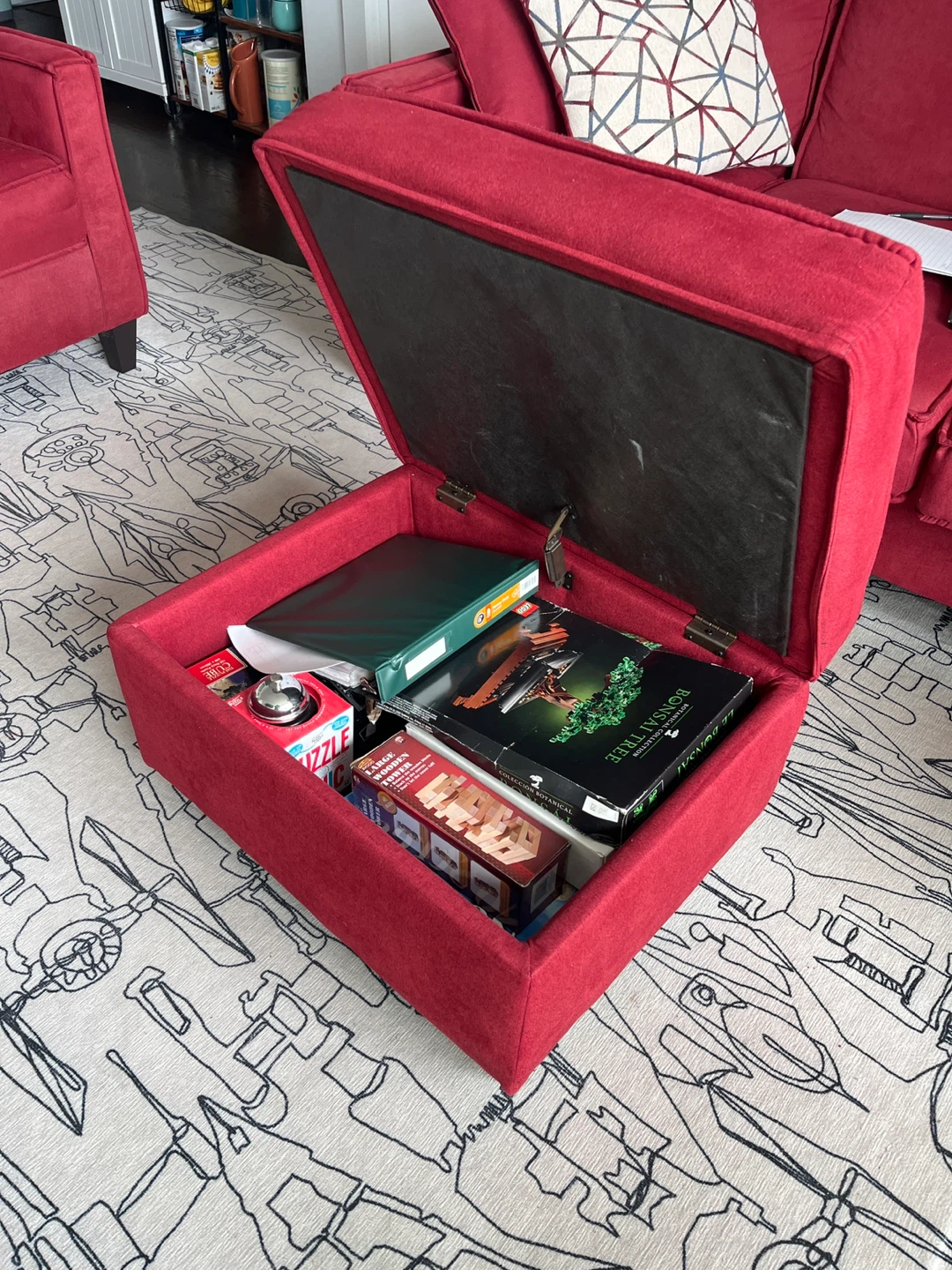 Red Storage Ottoman with Lid - photo 3