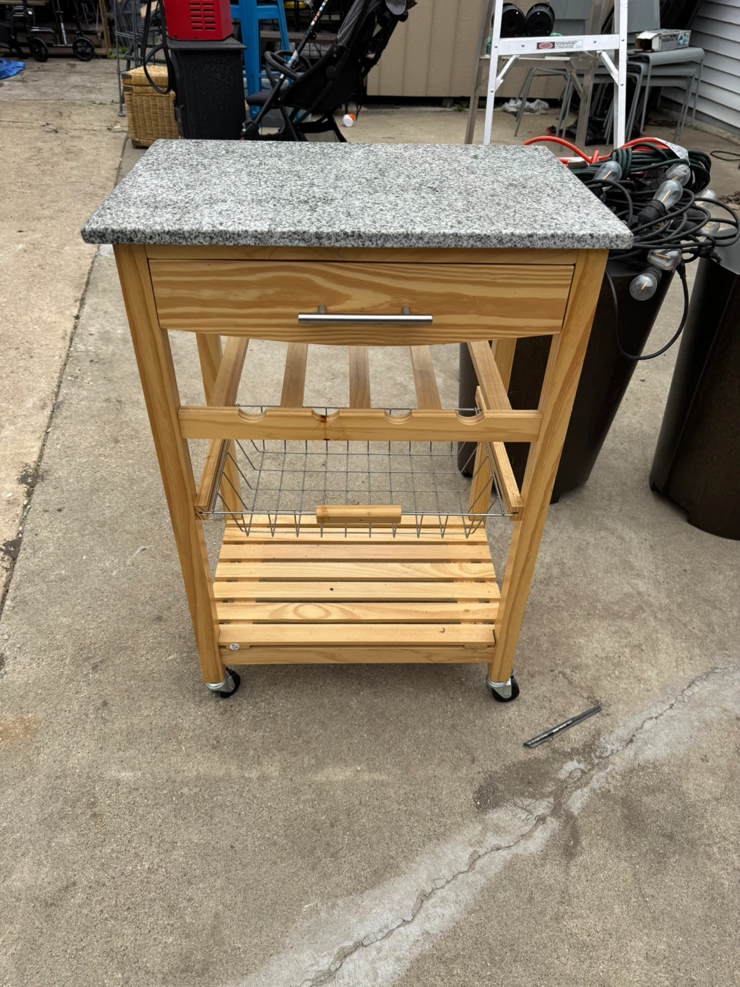 Kitchen Cart with Granite Top and Wheels