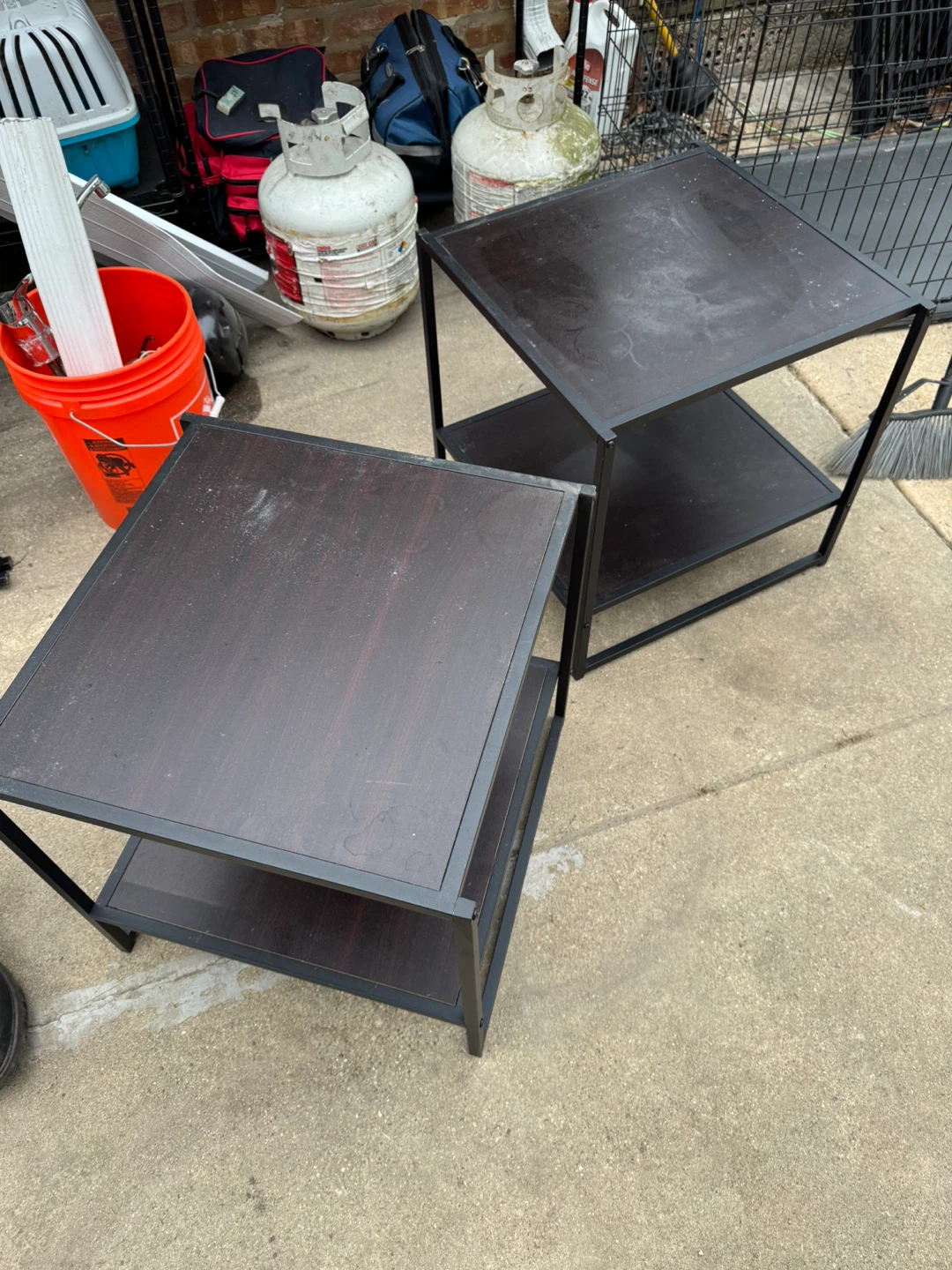 Set of 2 Dark Wood End Tables with Black Frames - photo 2