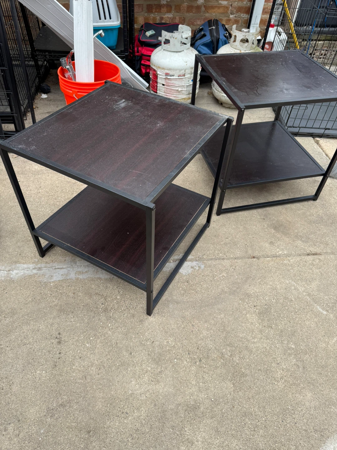 Set of 2 Dark Wood End Tables with Black Frames - photo 3