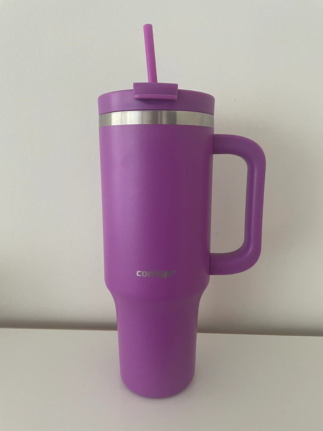 New! Contigo Purple Tumbler with Handle and Straw