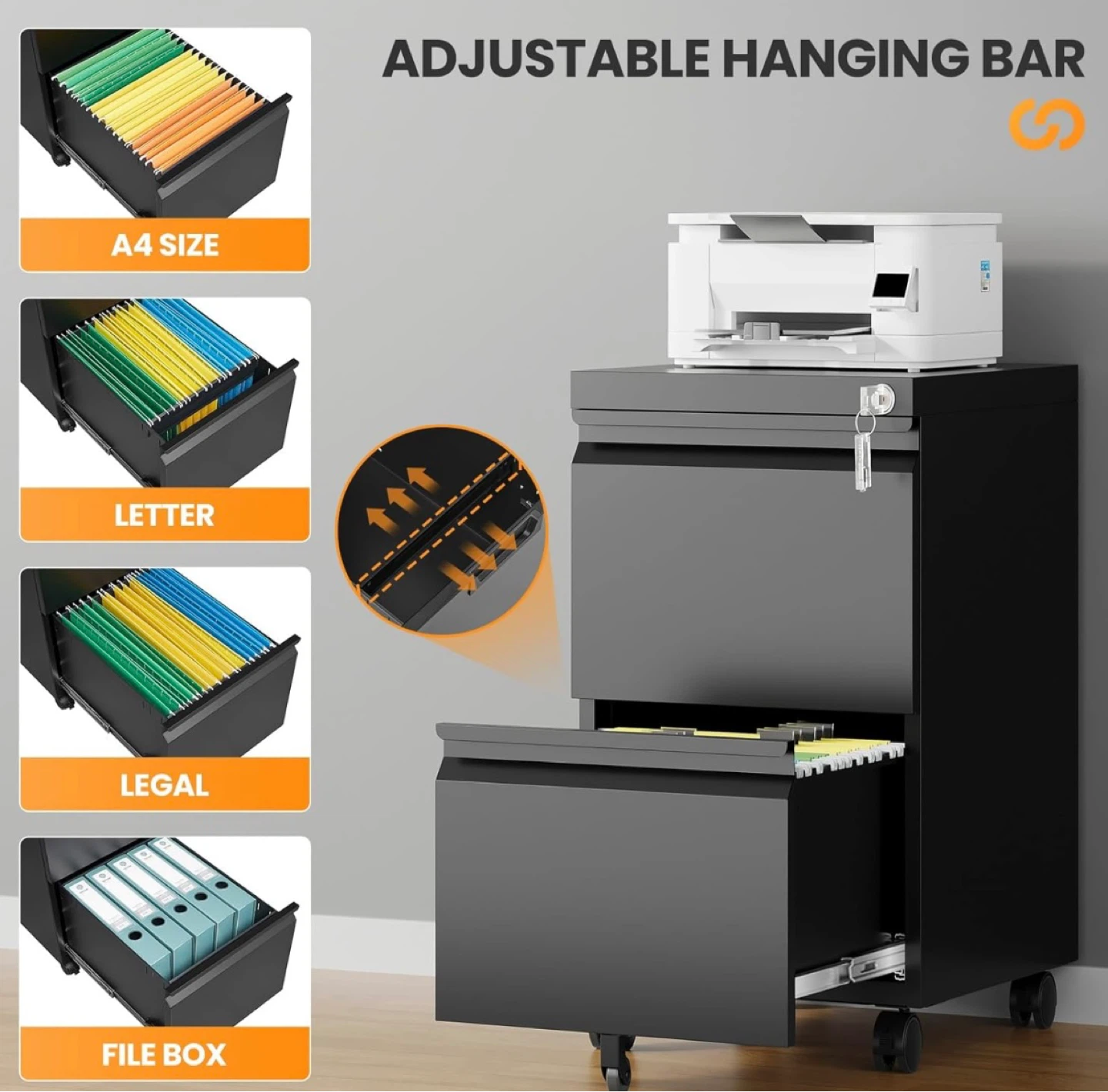 Black 2-Drawer Mobile File Cabinet - photo 3
