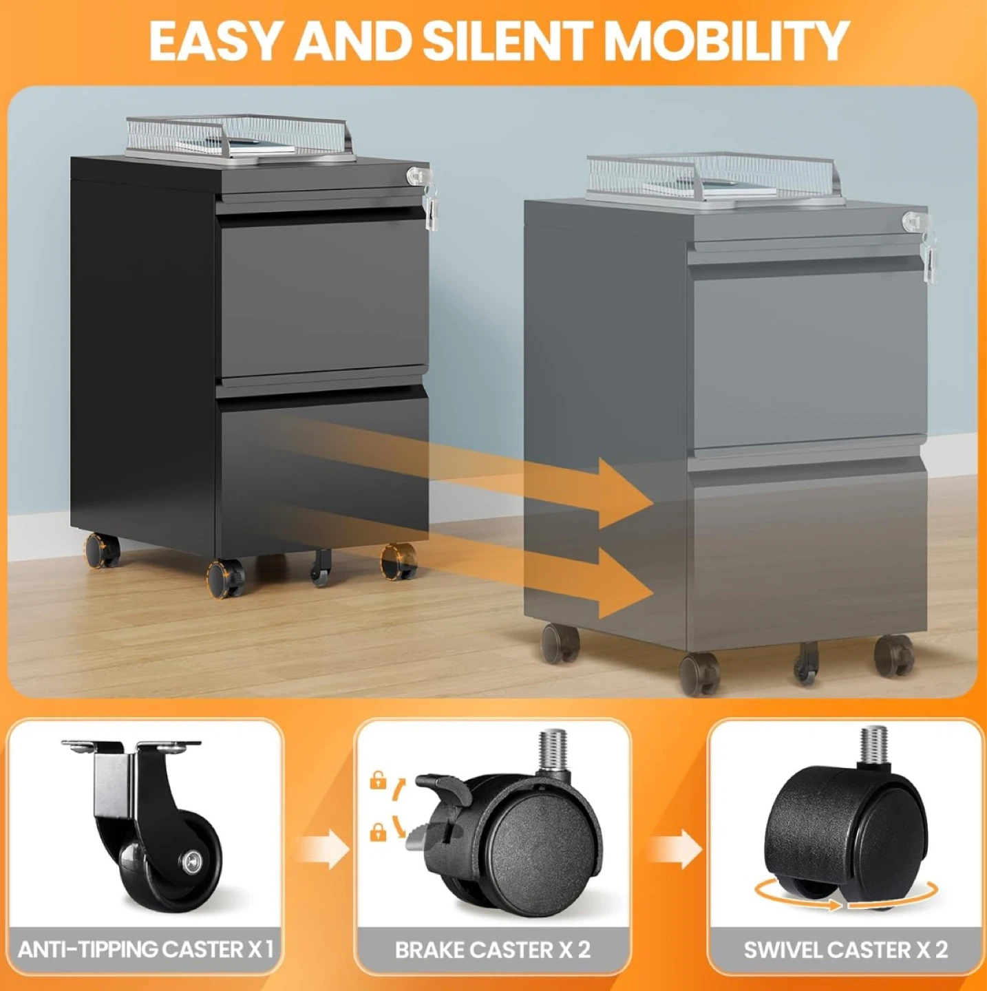 Black 2-Drawer Mobile File Cabinet - photo 4