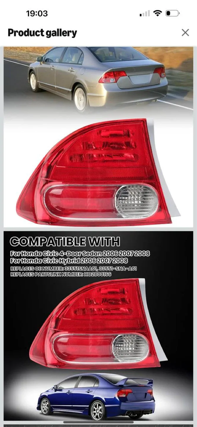 TAIL LIGHT LEFT SIDE – HONDA CIVIC 2006–2008 (SEDAN / HYBRID) - photo 2