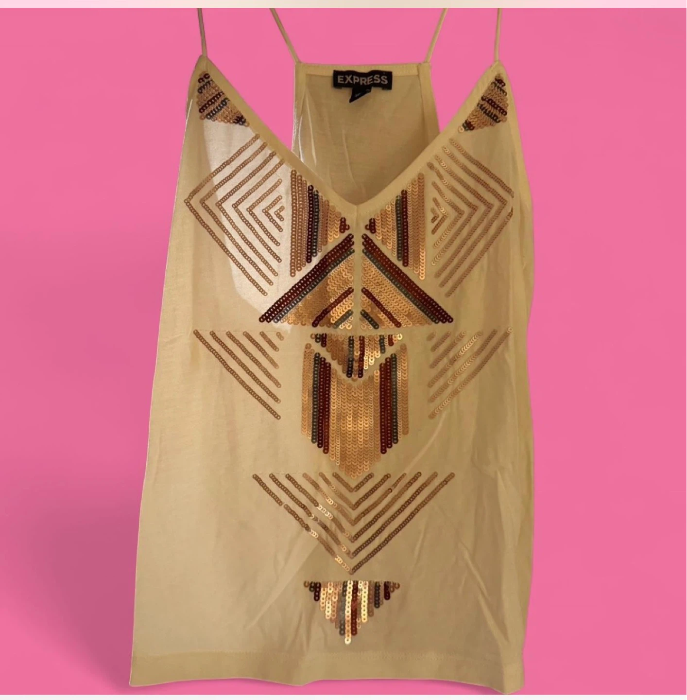Express Sequin Embellished Camisole Top - Beige