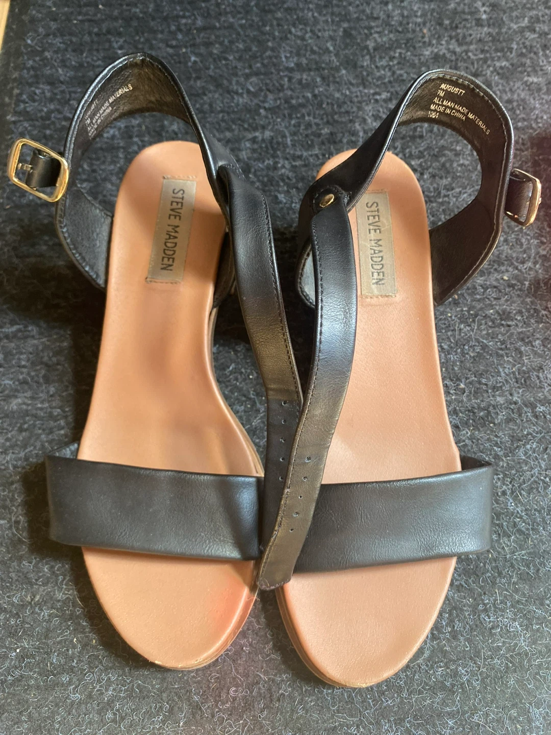 Steve Madden "Augustt" Black Ankle Strap Sandals - Size 7