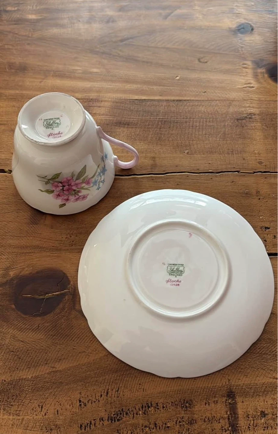 Shelley Stocks English Bone China Footed Tea Cup and Saucer - photo 3