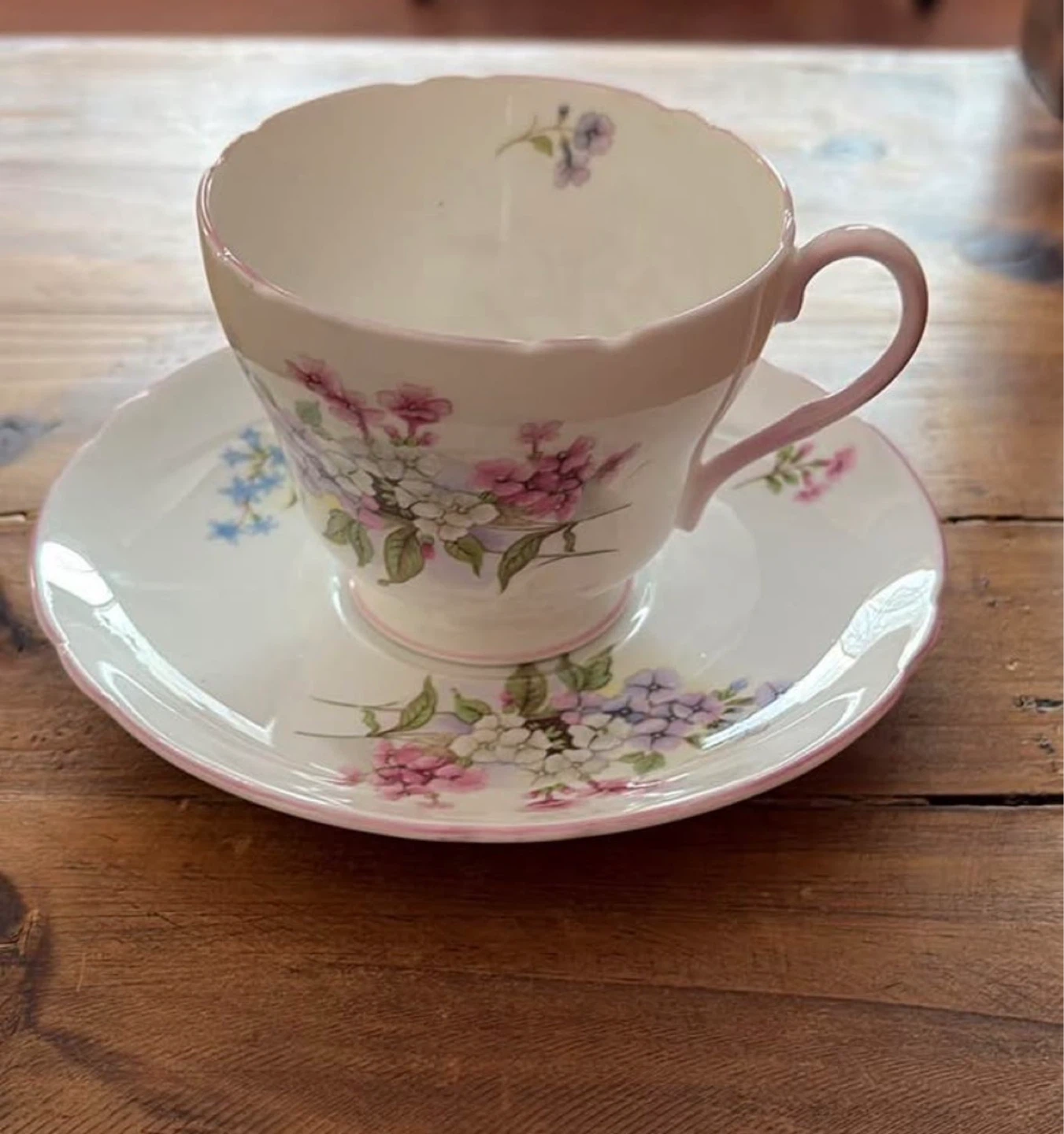 Shelley Stocks English Bone China Footed Tea Cup and Saucer