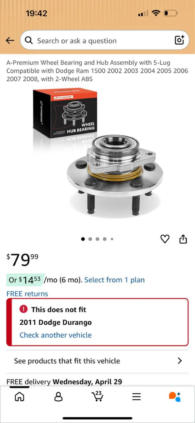 WHEEL HUB & BEARING ASSEMBLY – DODGE RAM 1500 (2002–2008, 5