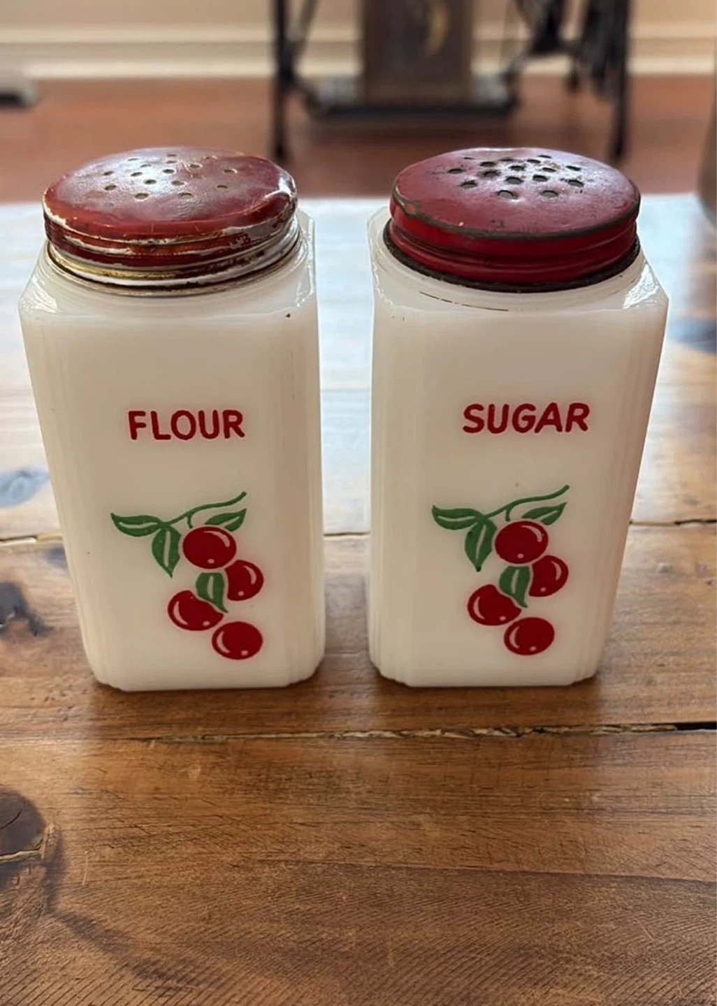 VTG Tipp City Milk Glass Sugar Shaker & Flour Shaker