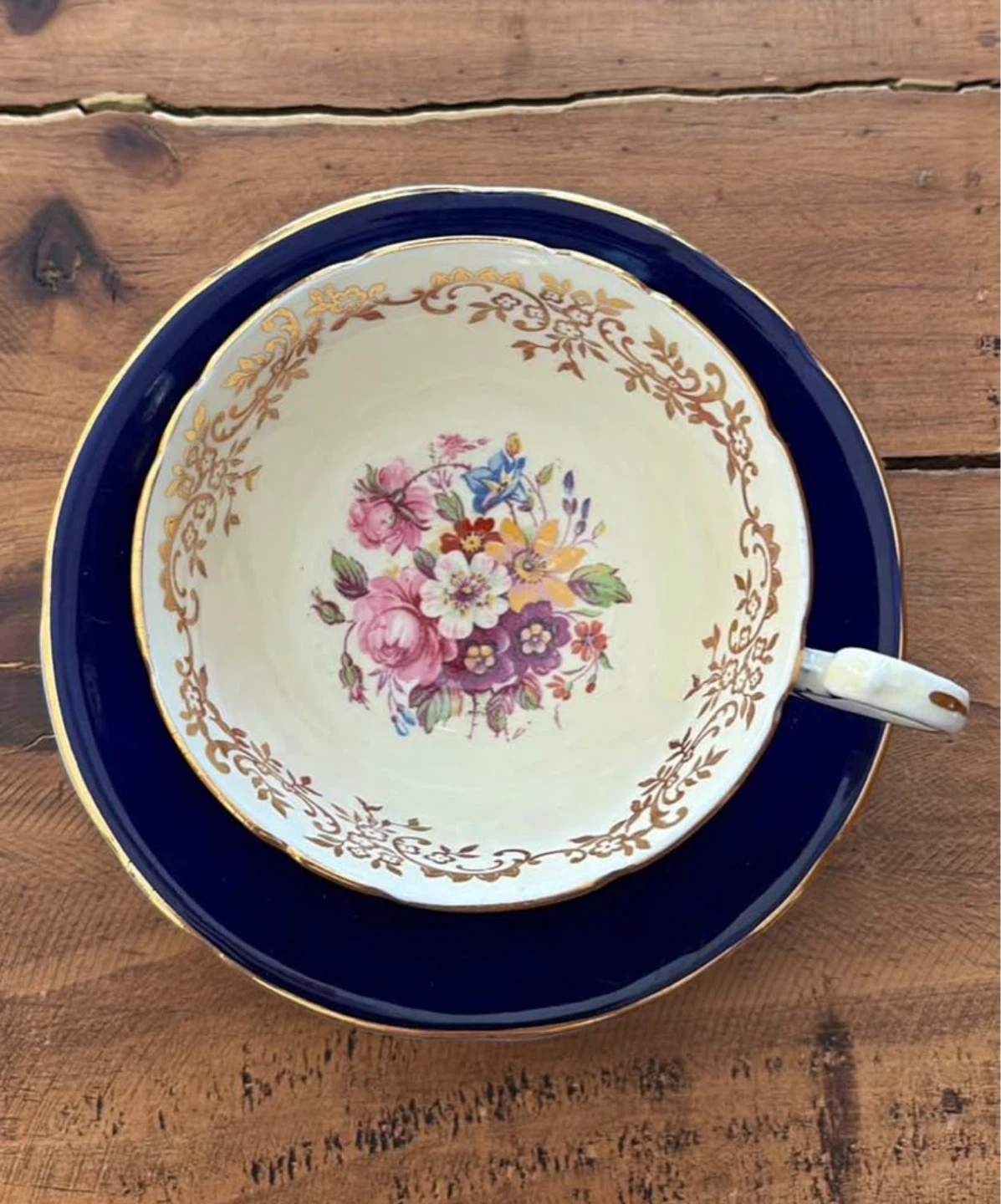 Aynsley Footed Cobalt Blue & Gold Teacup & Saucer - photo 2