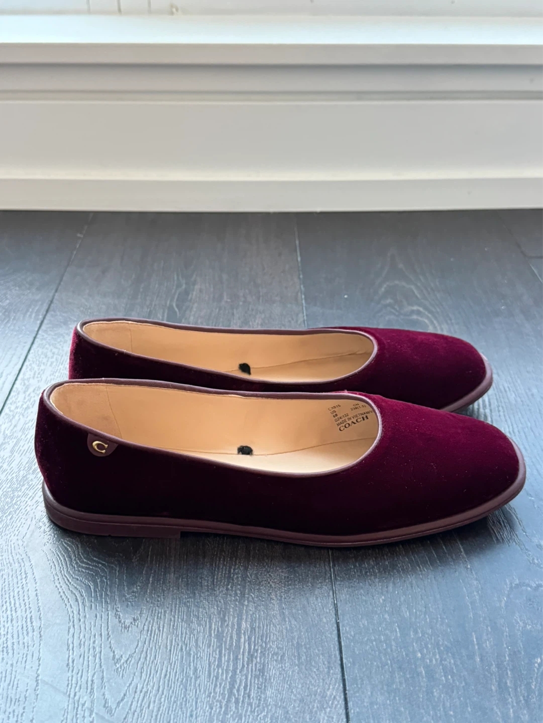 Coach Velvet Ballet Flats Burgundy Size 6