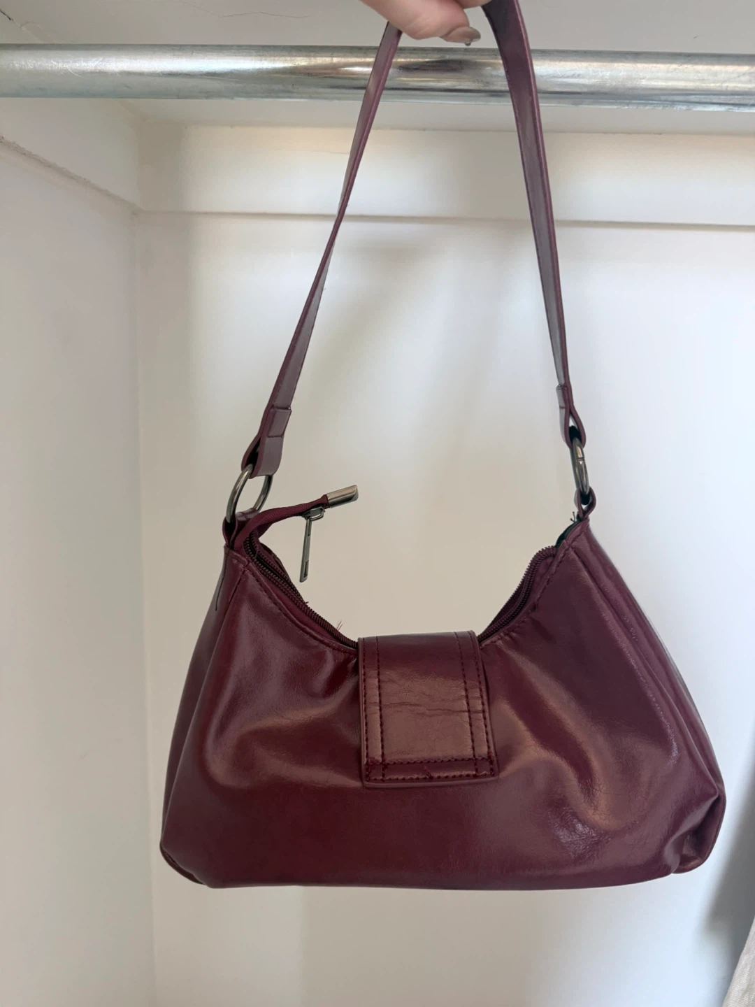 Burgundy Shoulder Bag with Buckle Accent - photo 2