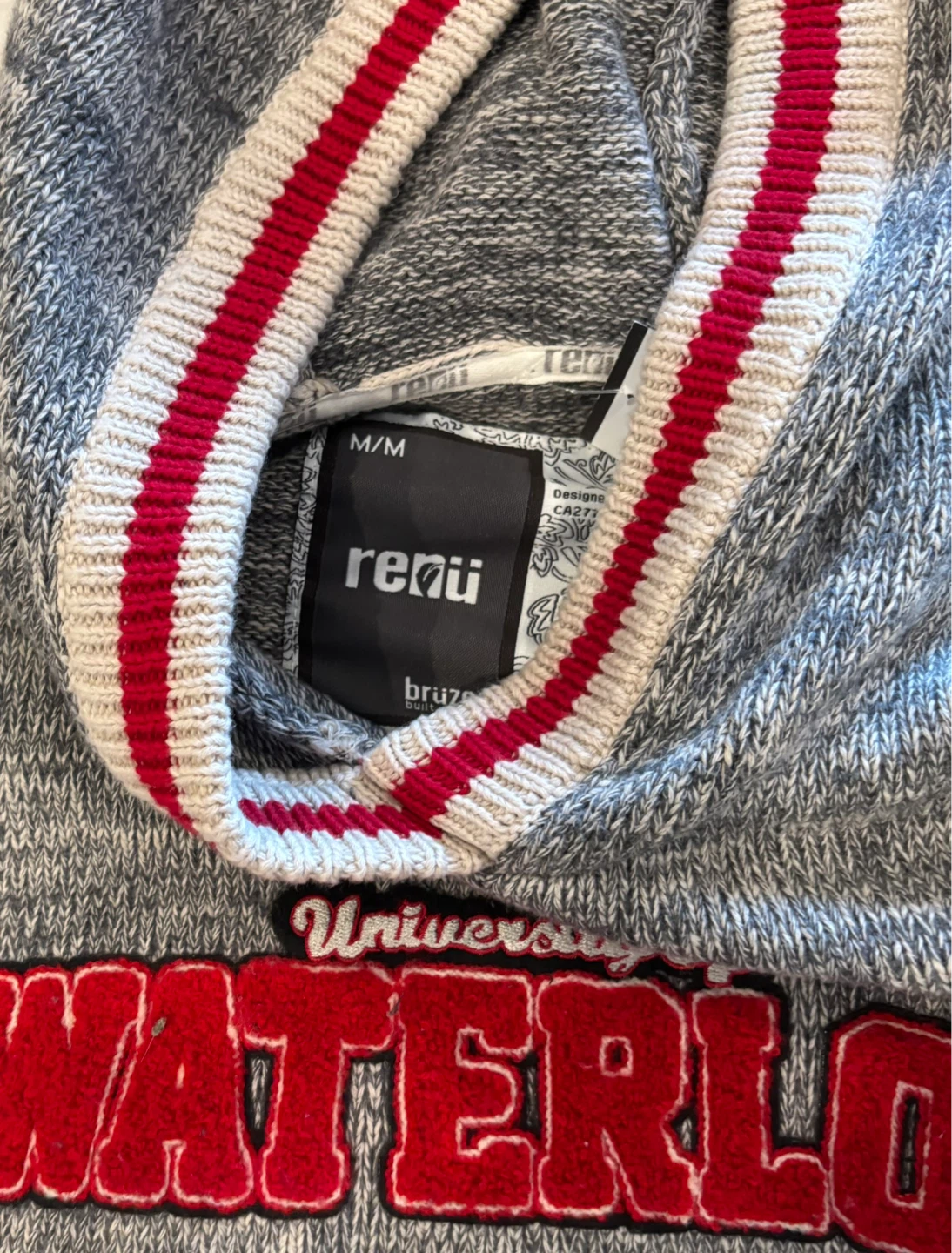 Renu University of Waterloo Hoodie Sweater Size M/M Grey - photo 3