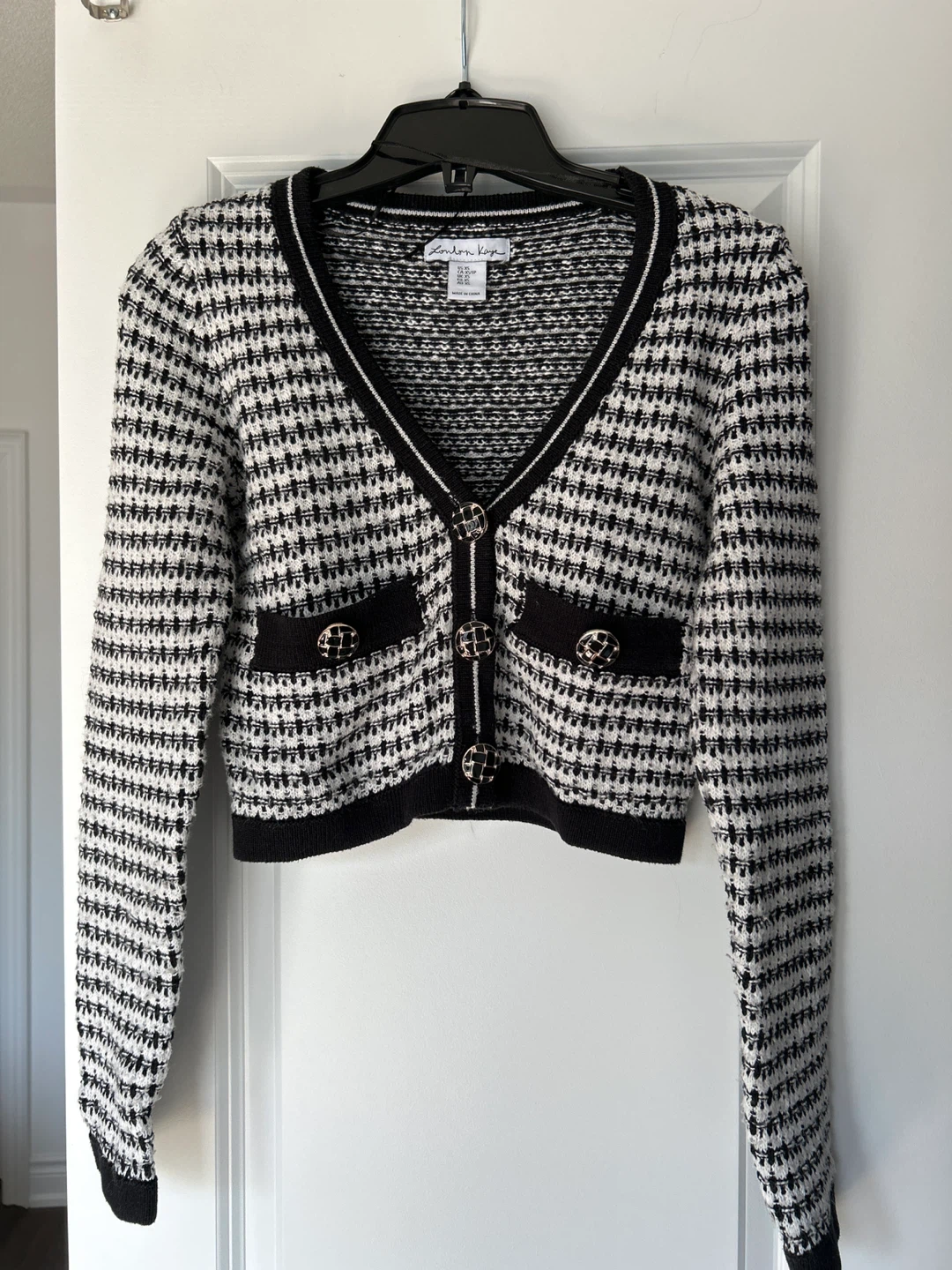 Cropped black and white cardigan