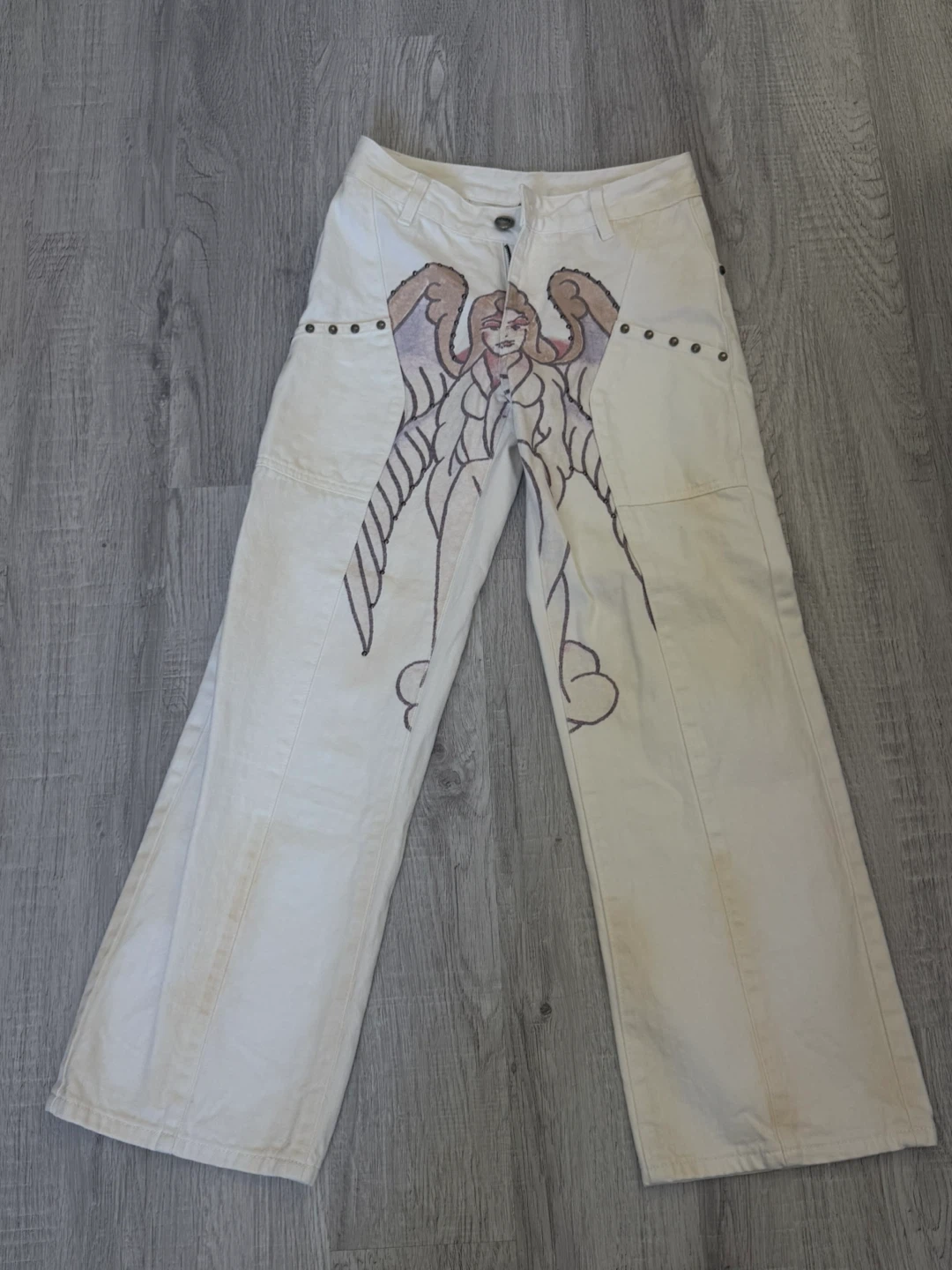 sculptor ed hardy cracked angel denim rare cream jeans