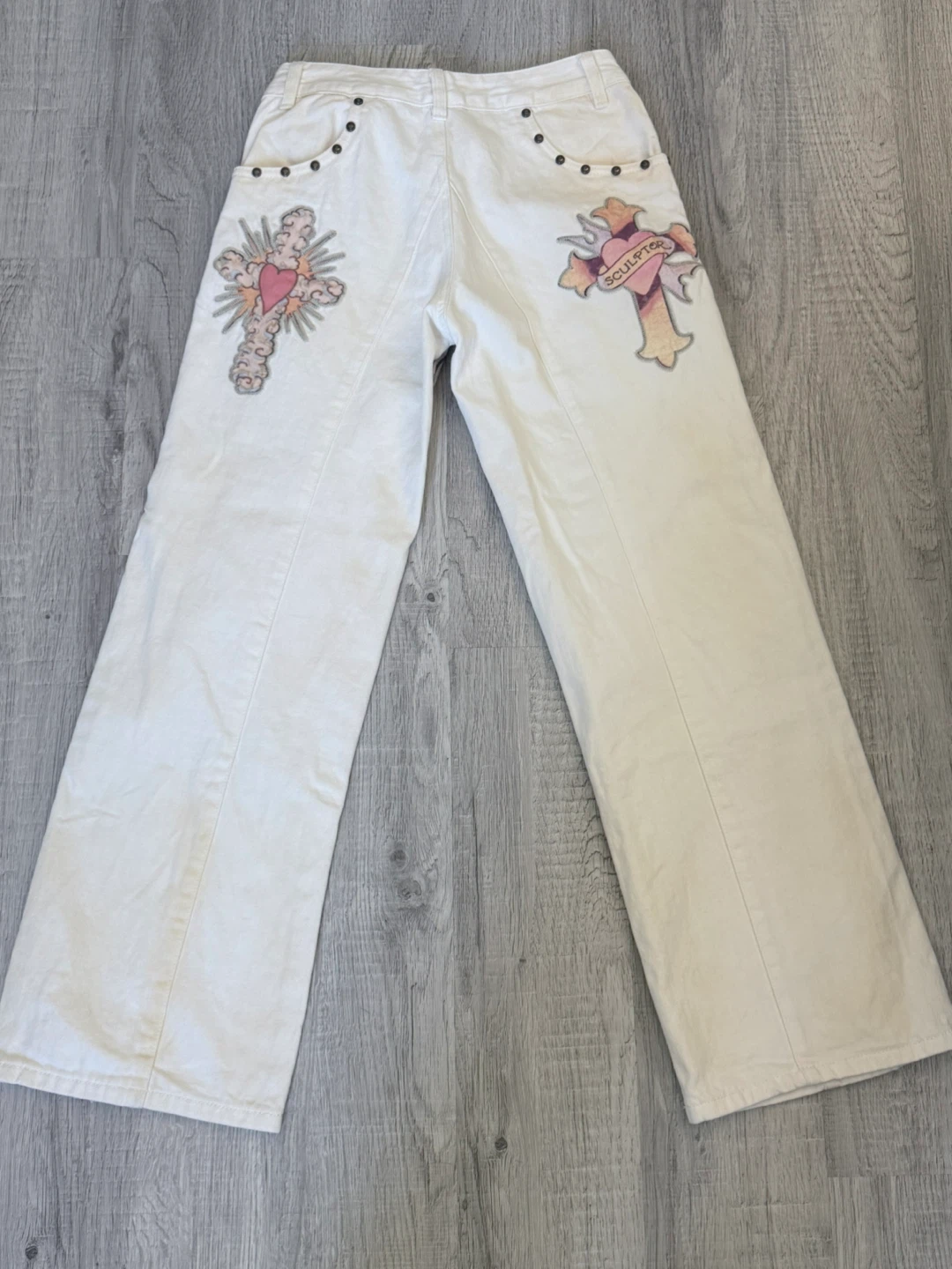 sculptor ed hardy cracked angel denim rare cream jeans - photo 2