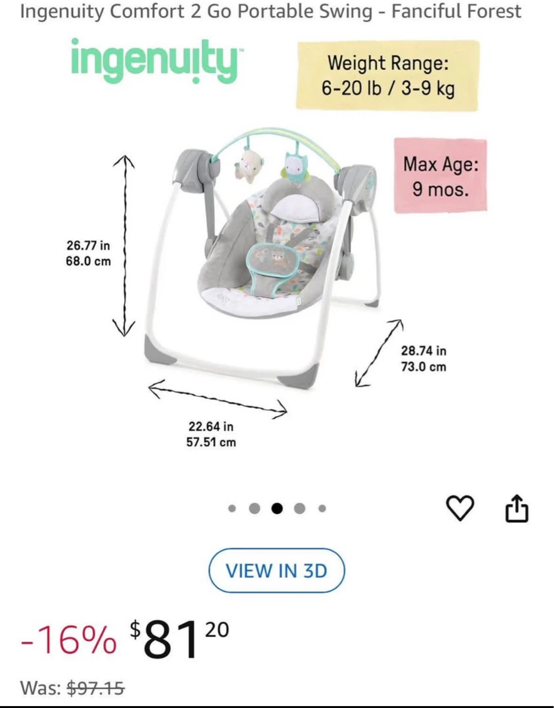 Ingenuity Comfort 2 Go Portable Swing - Fanciful Forest - photo 2