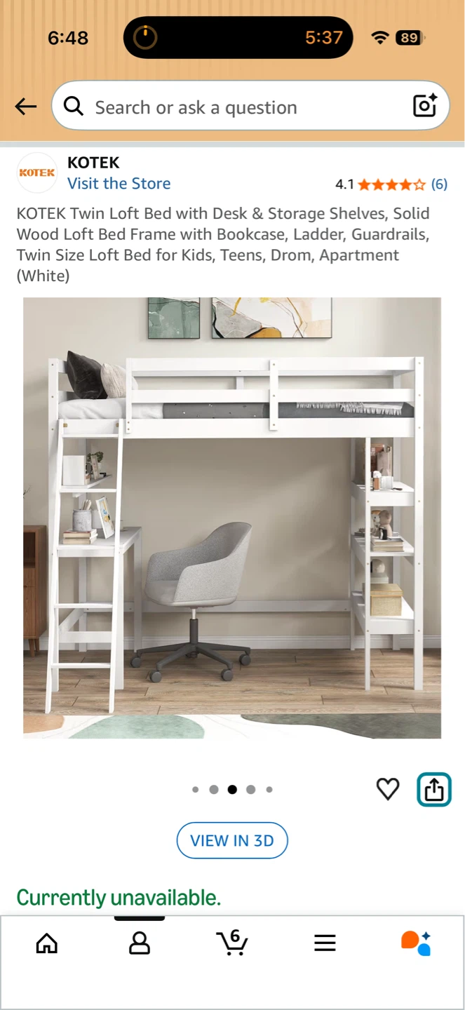 KOTEK Twin Loft Bed with Desk and Storage Shelves - White