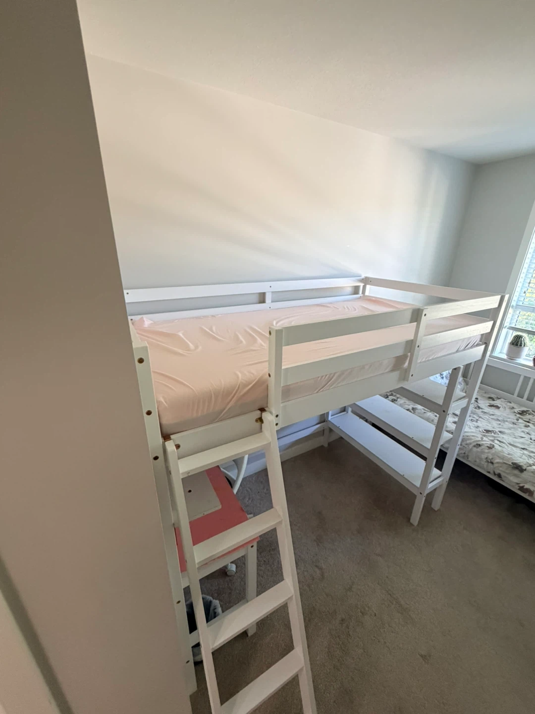 KOTEK Twin Loft Bed with Desk and Storage Shelves - White - photo 5