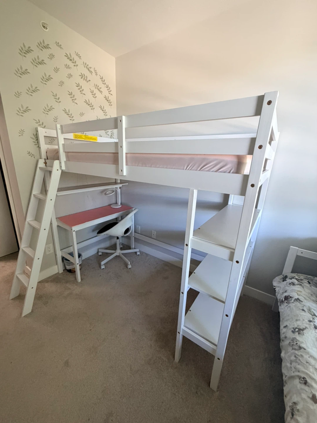KOTEK Twin Loft Bed with Desk and Storage Shelves - White - photo 4
