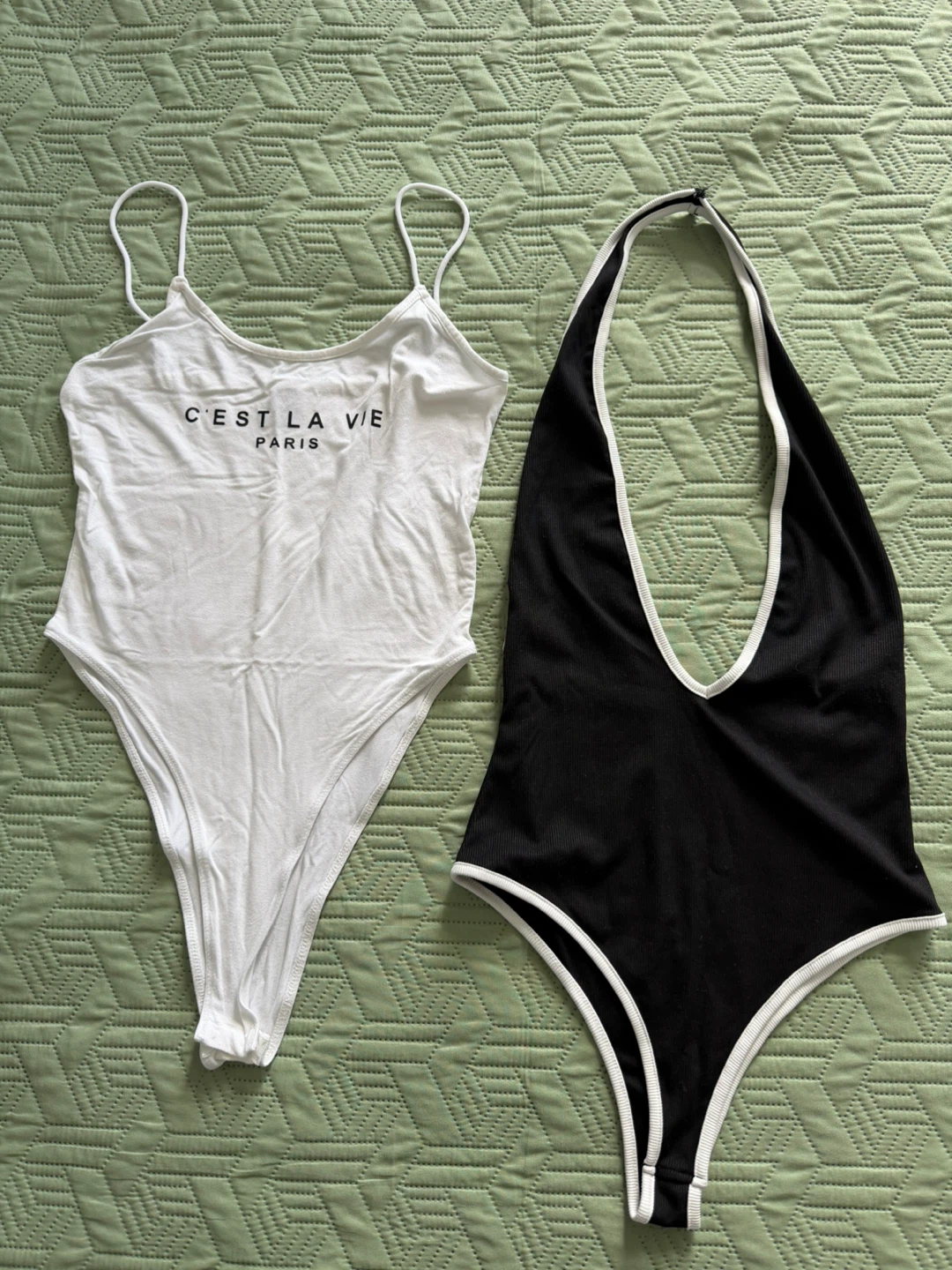 C'est La Vie Paris White Bodysuit & Black Halter Bodysuit