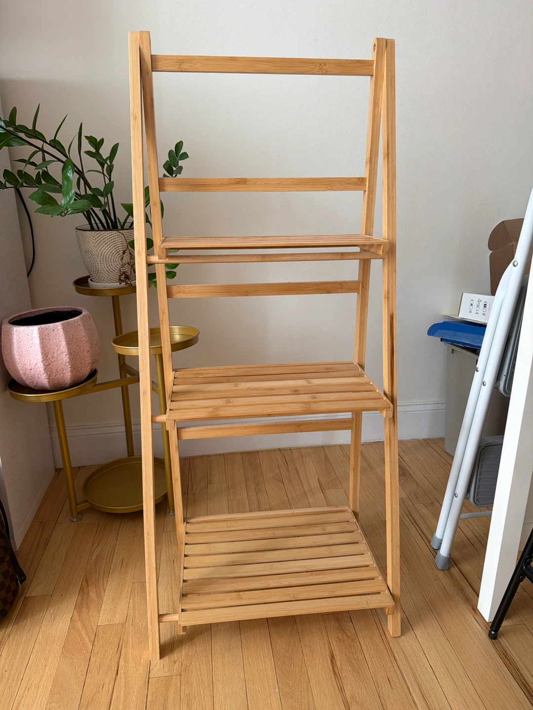 Bamboo Folding Ladder Shelf