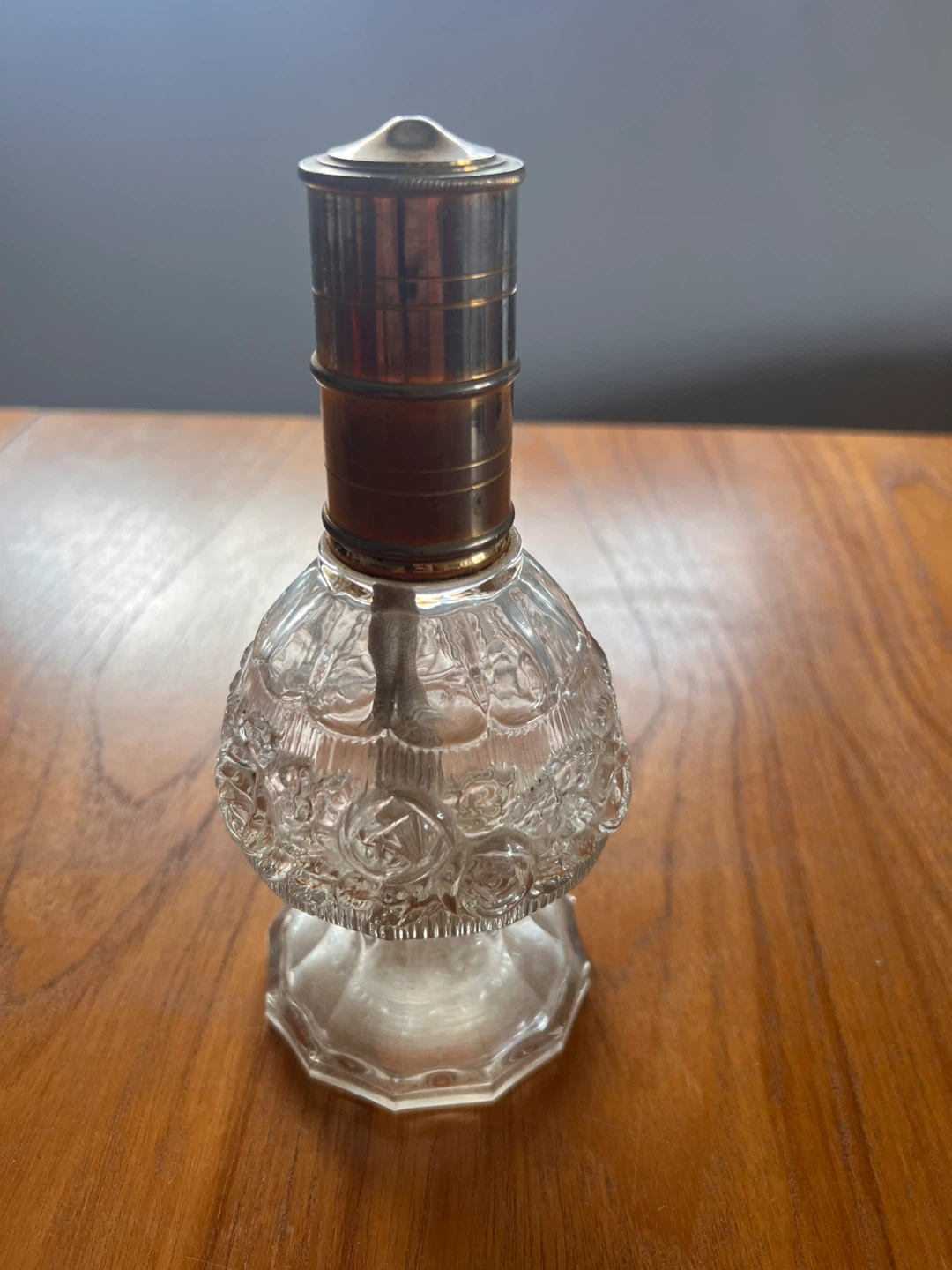 Vintage Embossed Glass Oil Lamp