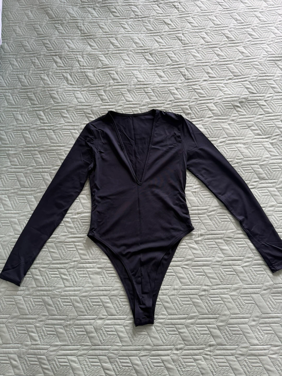 Black Long Sleeve Plunge Bodysuit