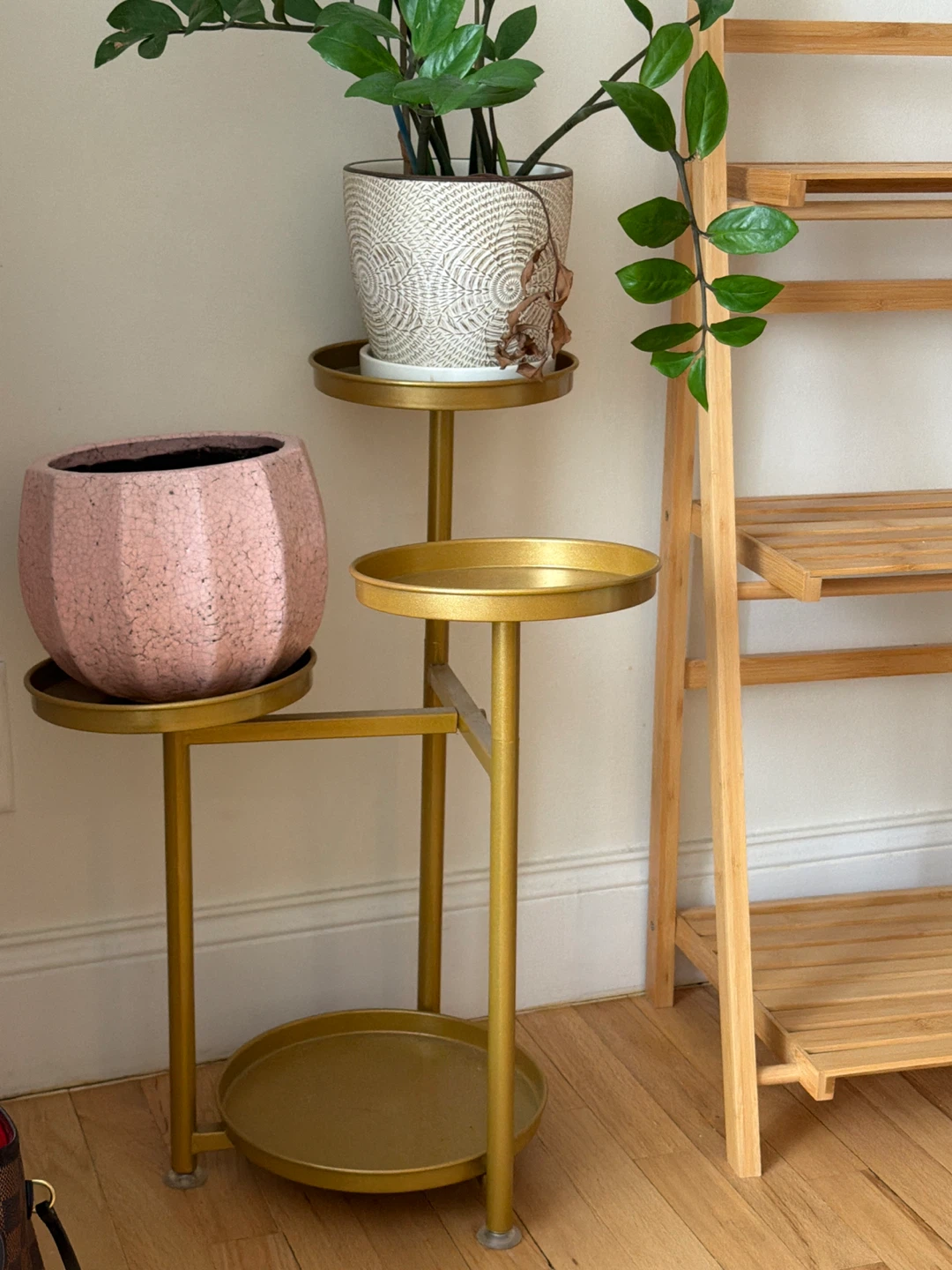 Gold Metal Plant Stand, 3 Tiers - photo 2