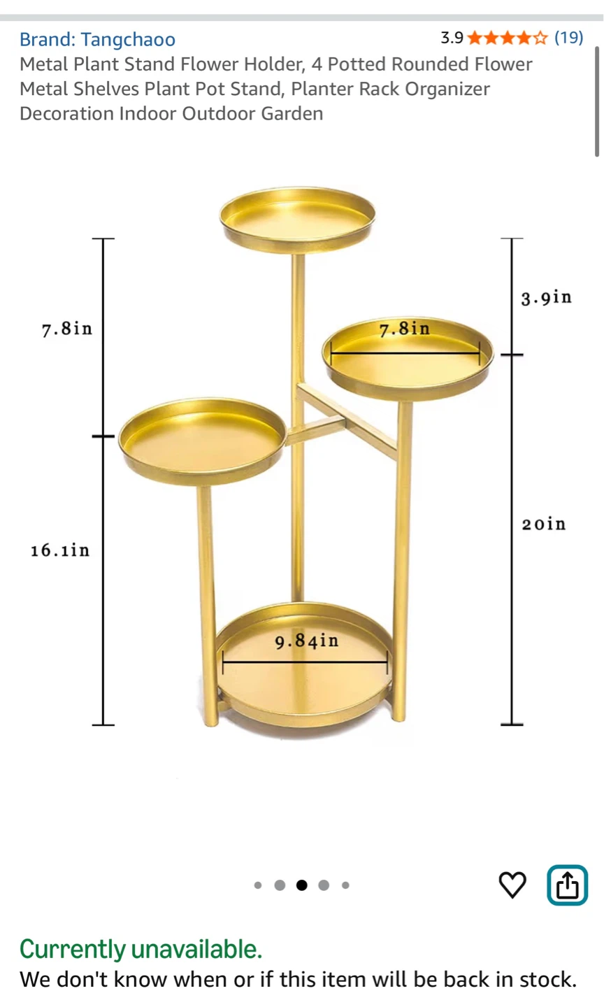 Gold Metal Plant Stand, 3 Tiers - photo 3