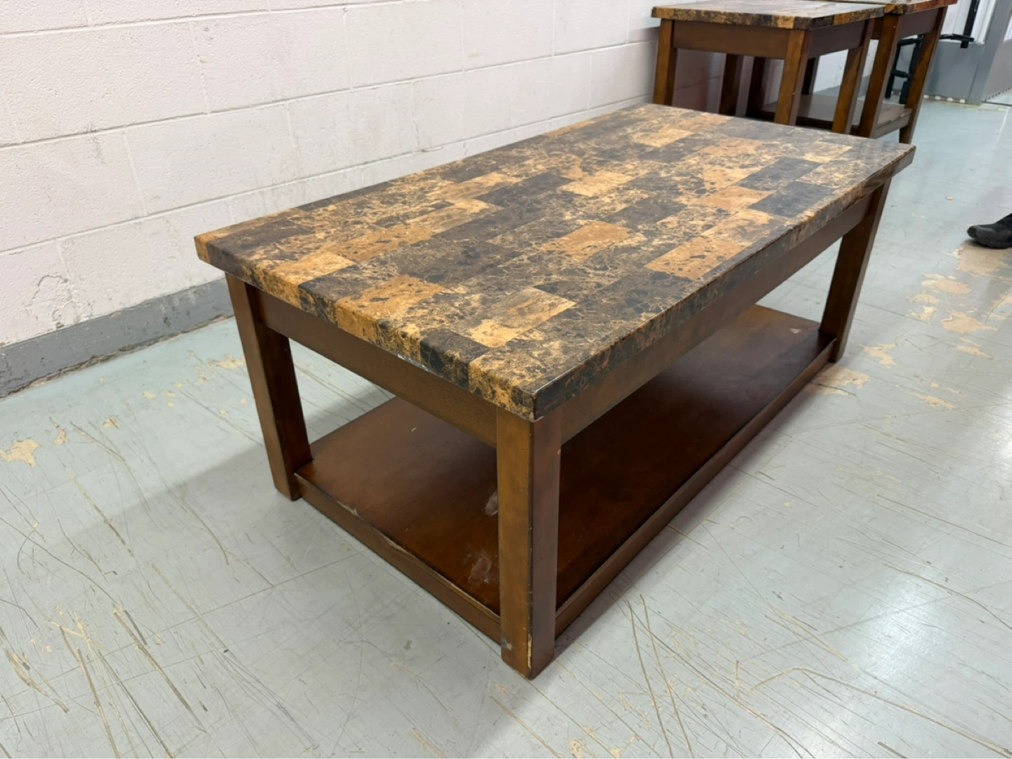 Marble Top Coffee Table with Shelf