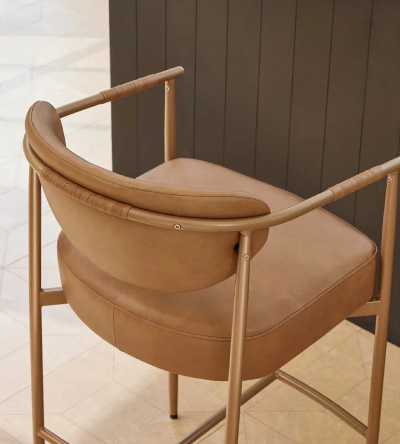 Set of 2 Tan Faux Leather Bar Stools with Gold Metal Legs - photo 5