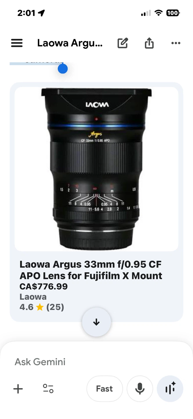SALE/TRADE  LAOWA CF Argus 33mm f/0.95 APO Lens reg: $776 cdn - photo 2