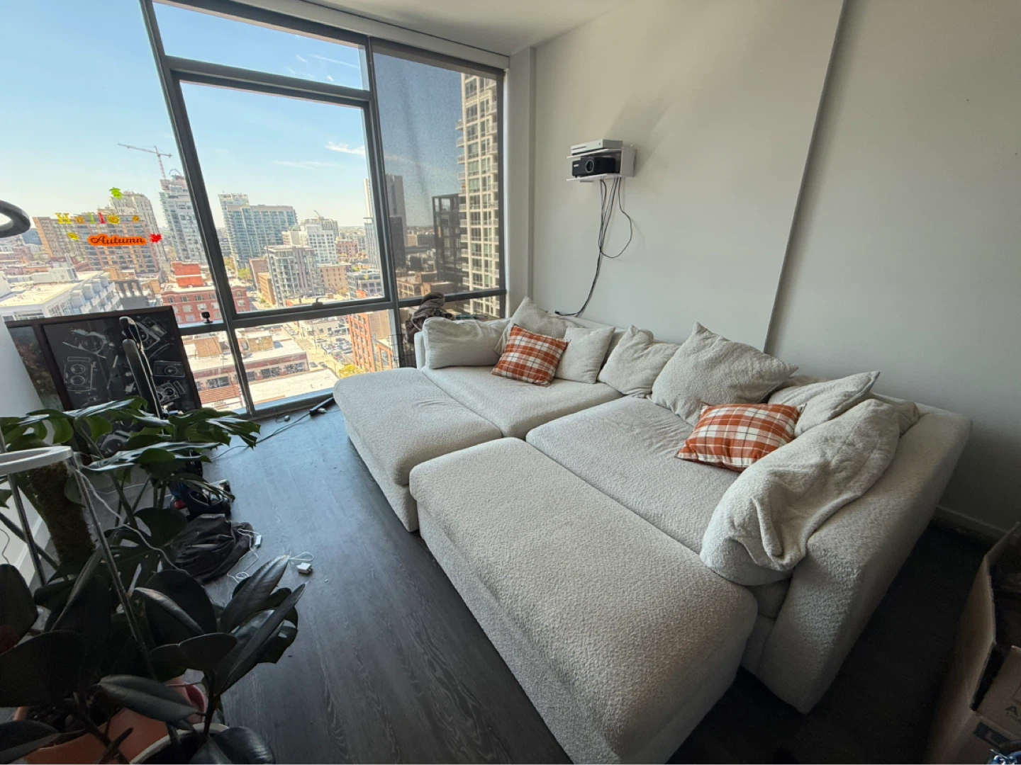 White Boucle Sectional Sofa with Ottoman - photo 2