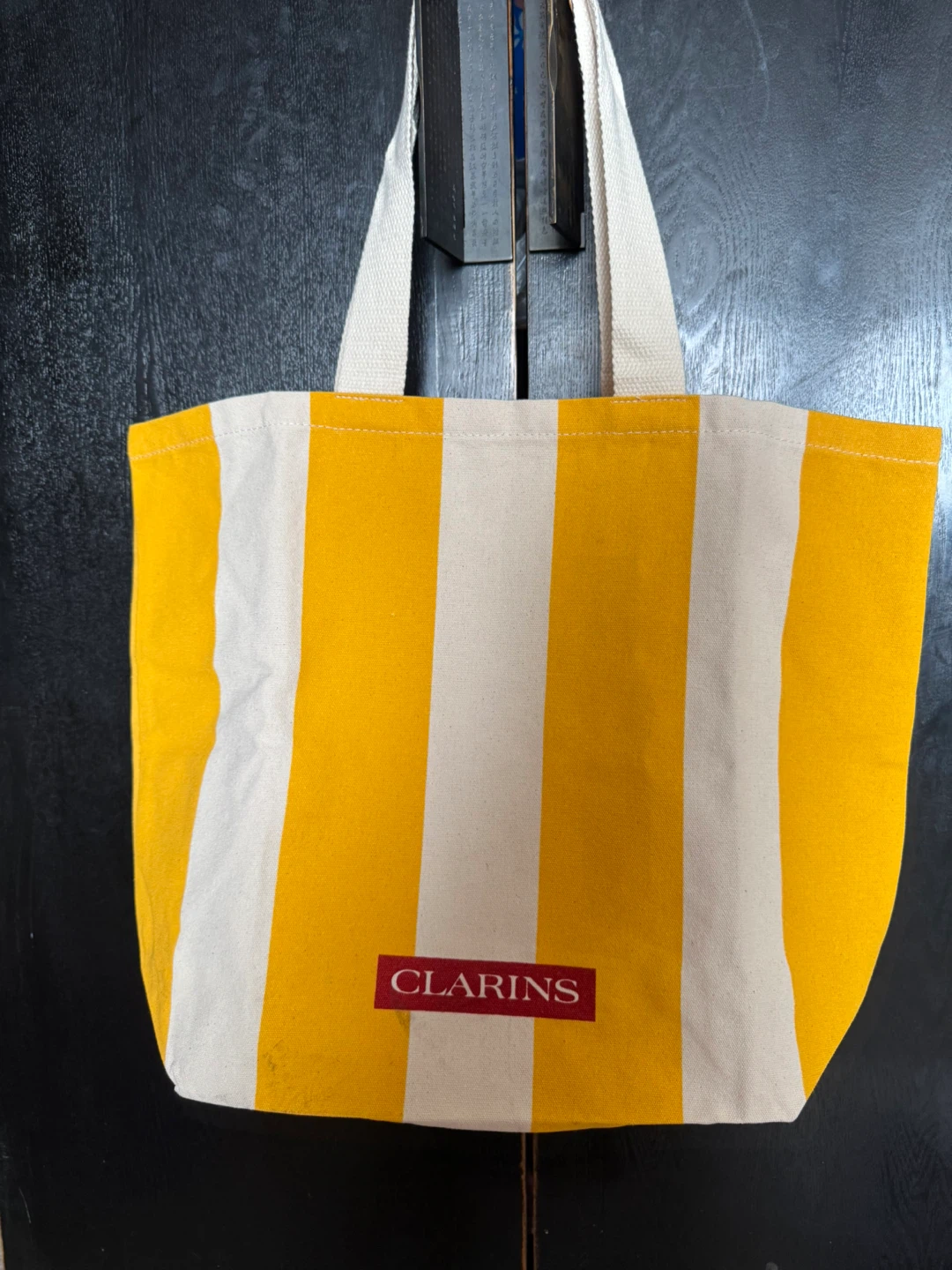 Clarins Tote Bag Yellow Striped Canvas