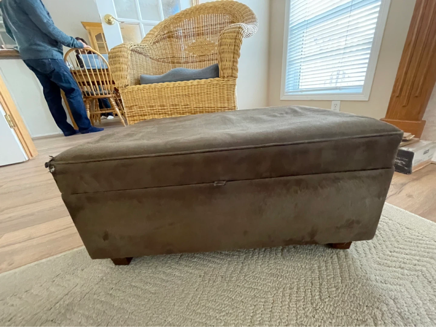 Brown Faux Suede Storage Ottoman