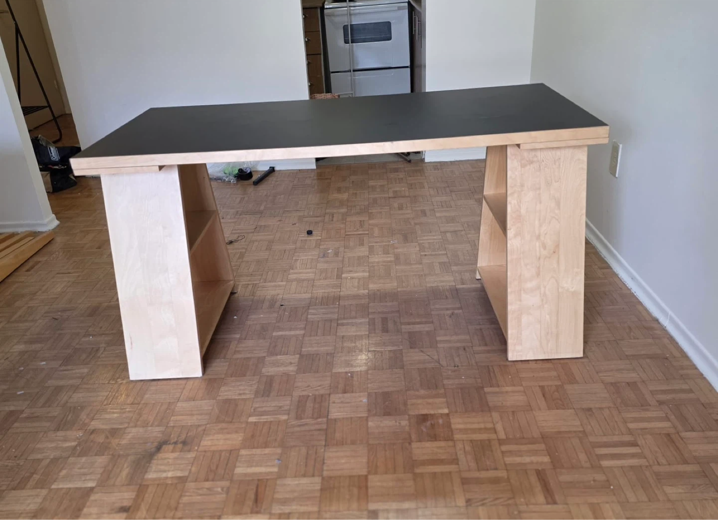 Modern Wood Desk with Built-in Shelving