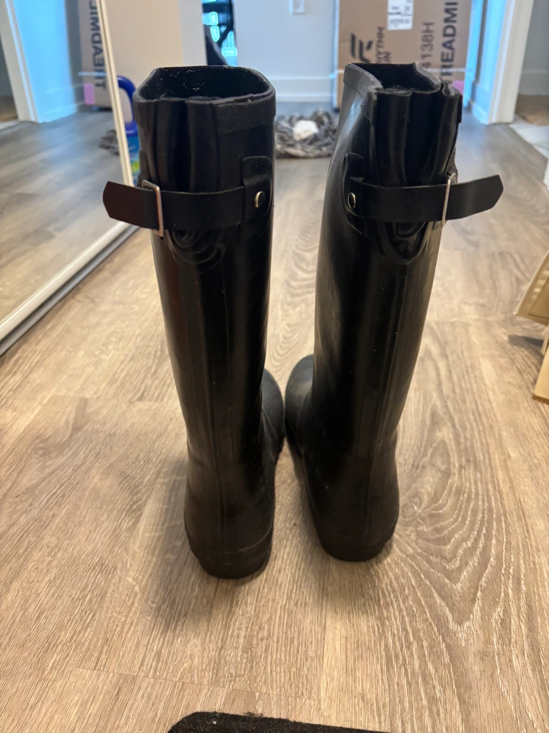 Black Tall Rain Boots with Buckle Detail - photo 2