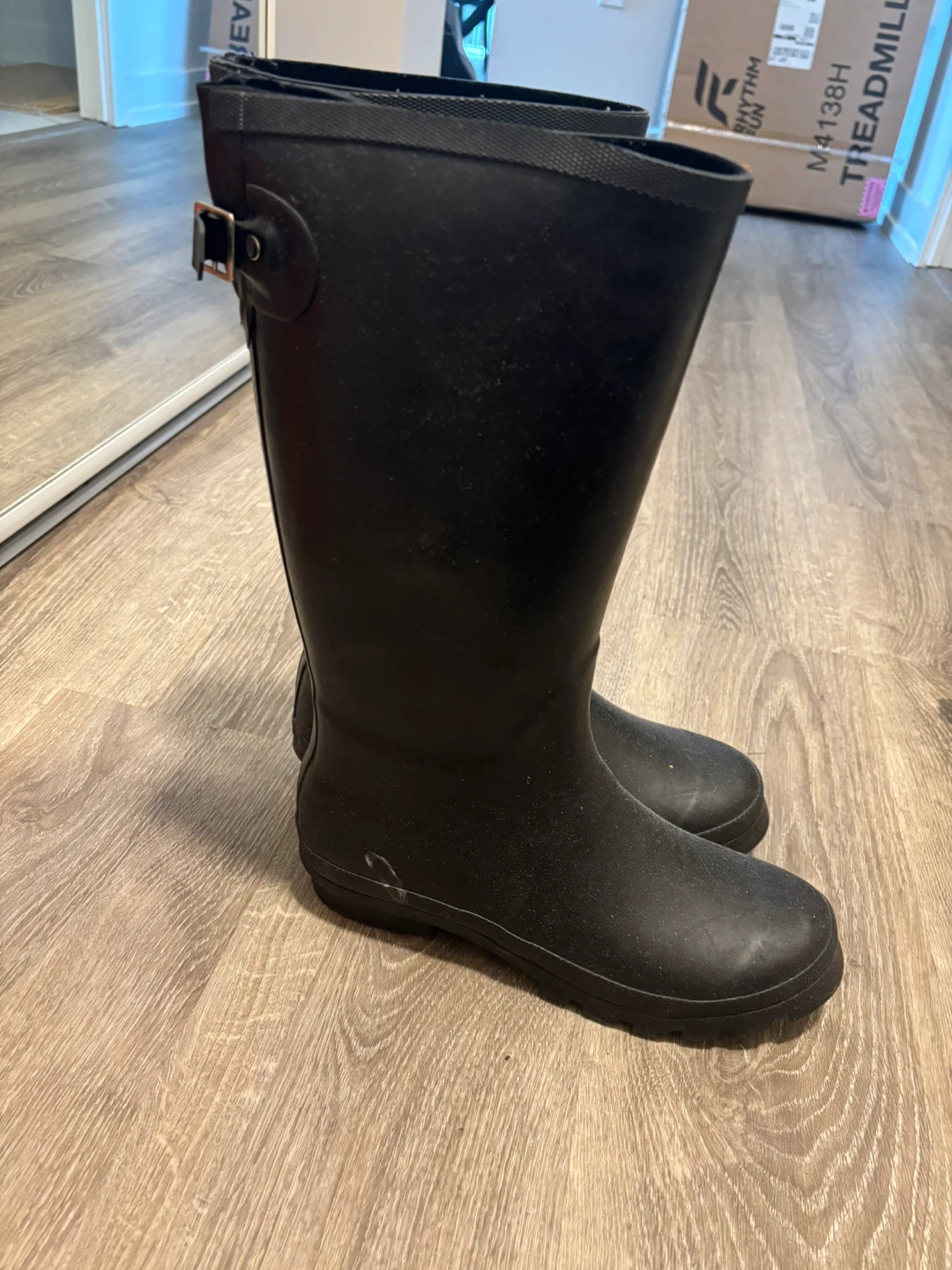 Black Tall Rain Boots with Buckle Detail - photo 3