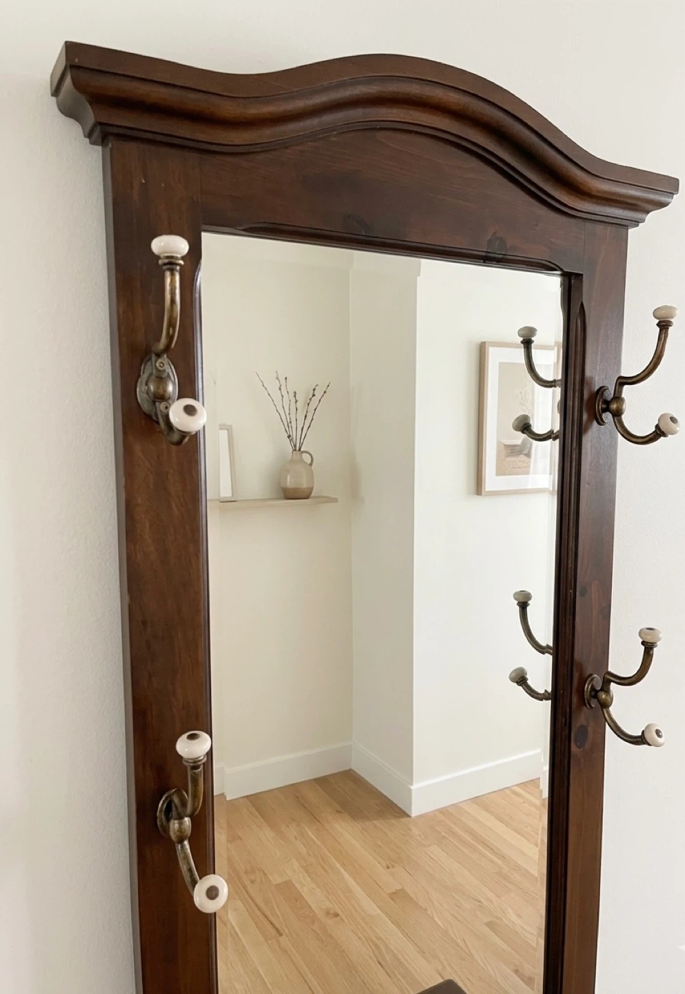 Vintage Wooden Hall Tree with Mirror and Umbrella Stand - photo 3