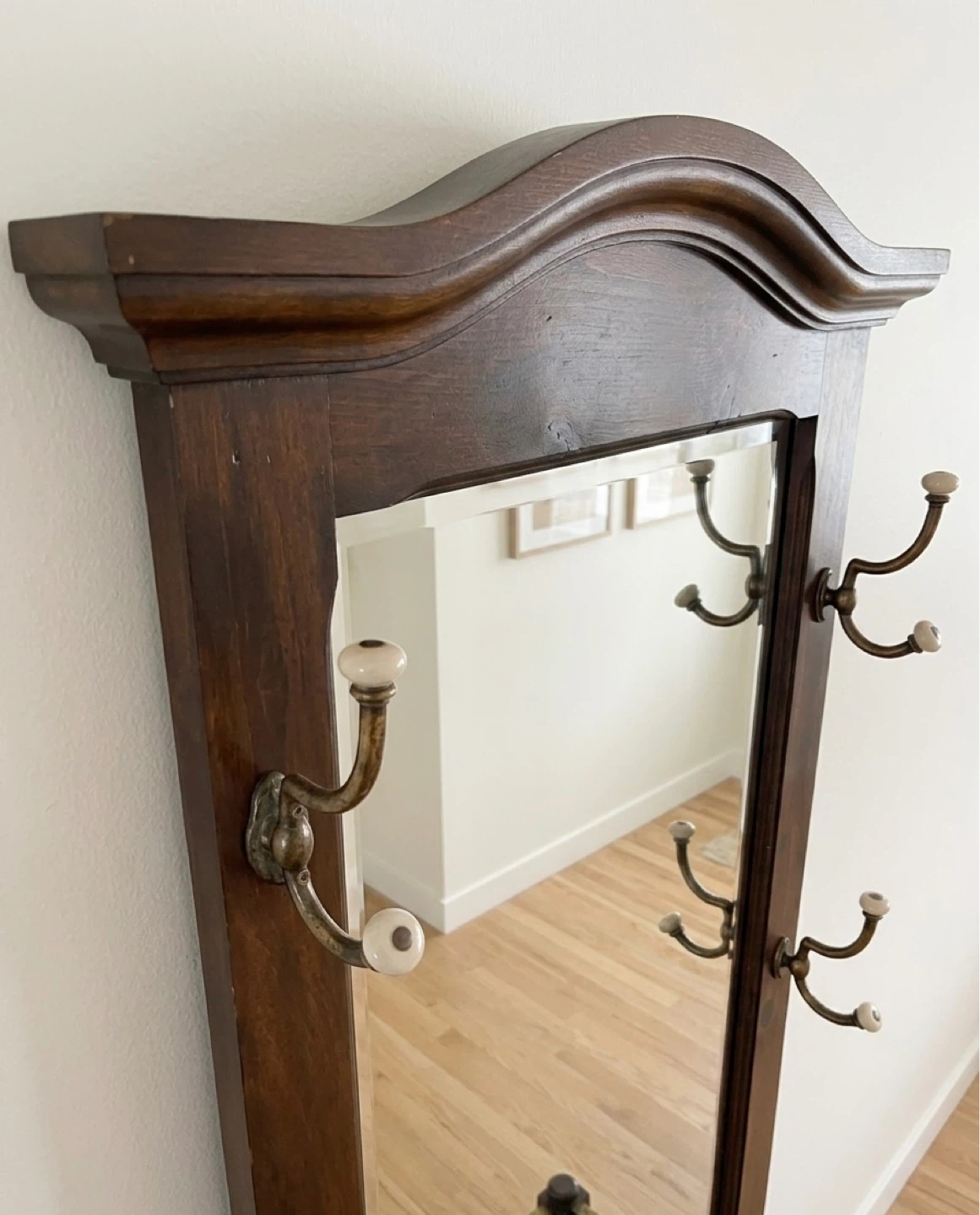 Vintage Wooden Hall Tree with Mirror and Umbrella Stand - photo 2