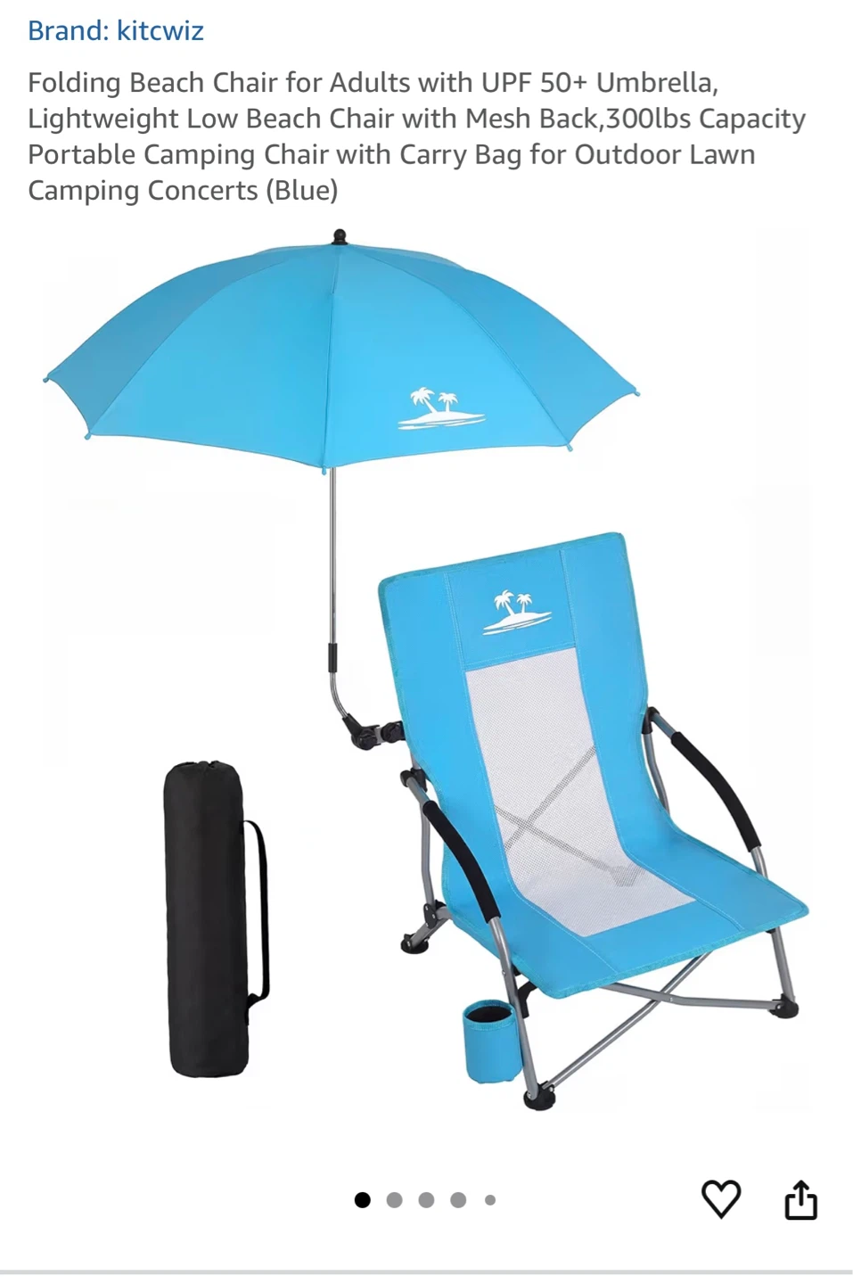 Kitcwiz Folding Beach Chair with Detachable Umbrella - photo 3
