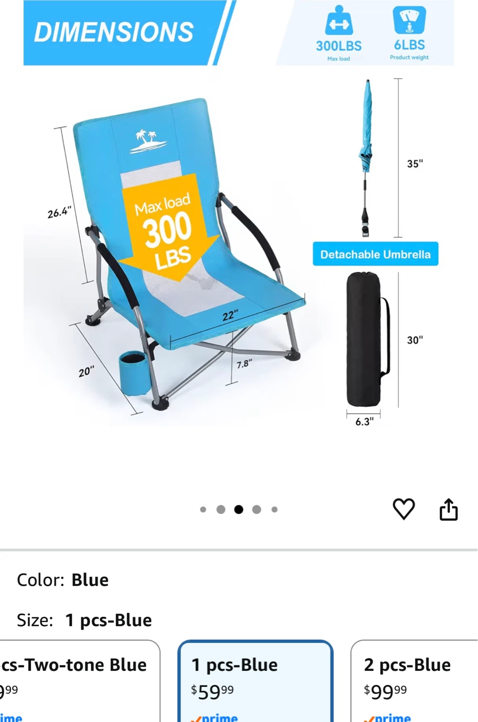 Kitcwiz Folding Beach Chair with Detachable Umbrella - photo 4
