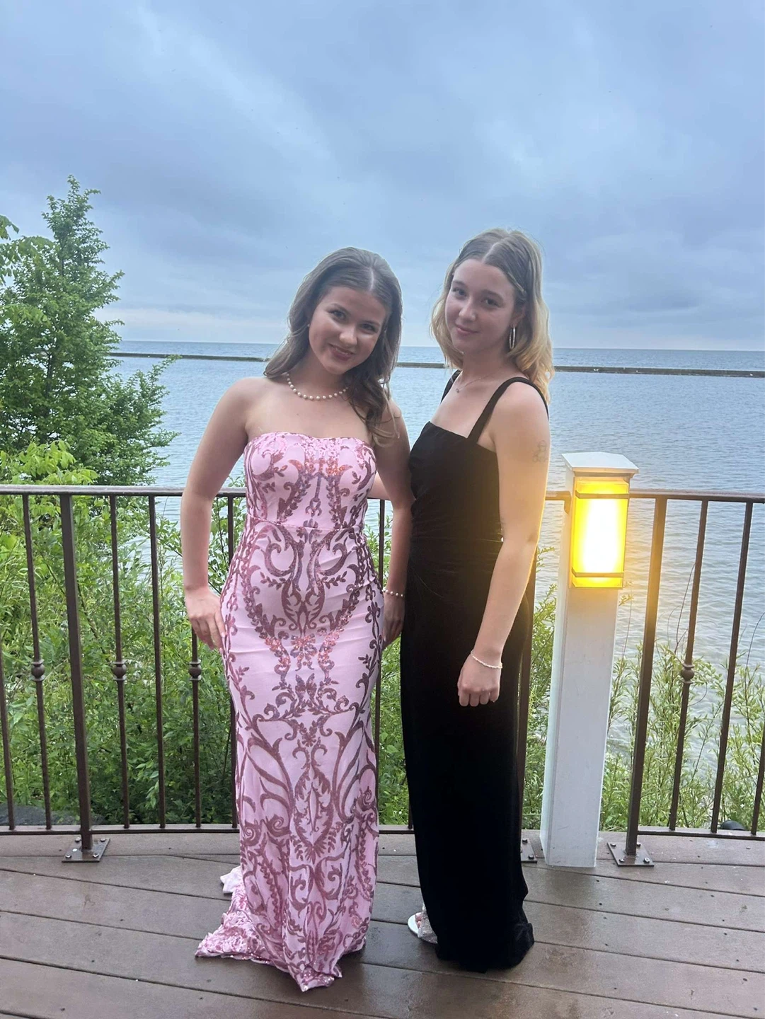 Pink Sequined Strapless Prom Dress