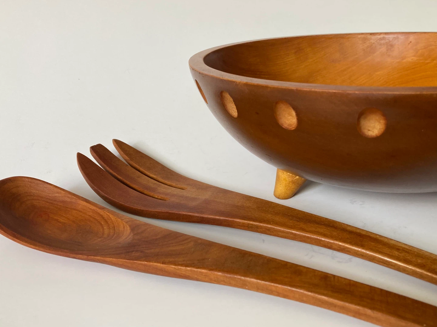 Vintage Maple Wood Baribocraft Bowl and Salad Servers