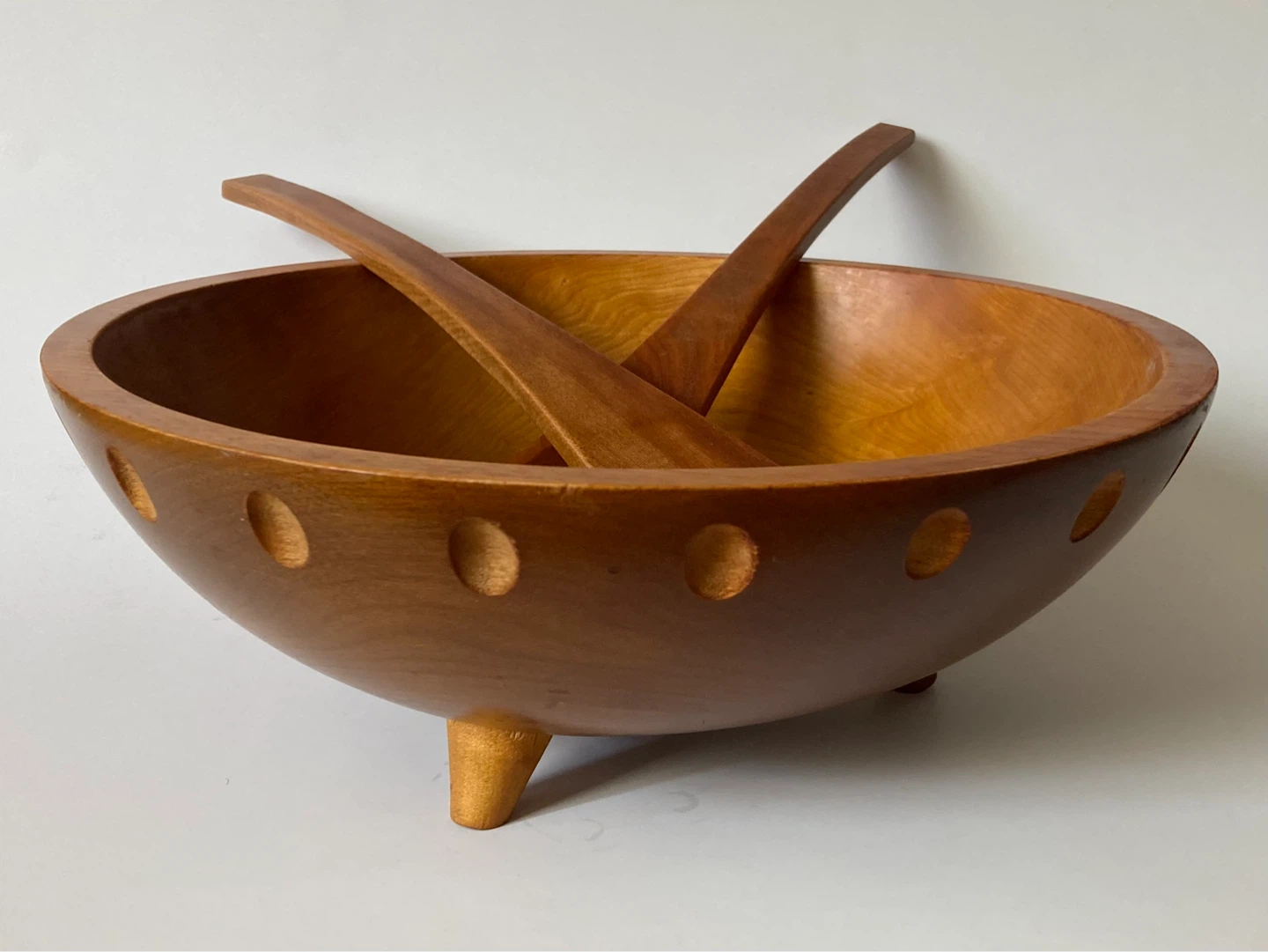Vintage Maple Wood Baribocraft Bowl and Salad Servers - photo 2