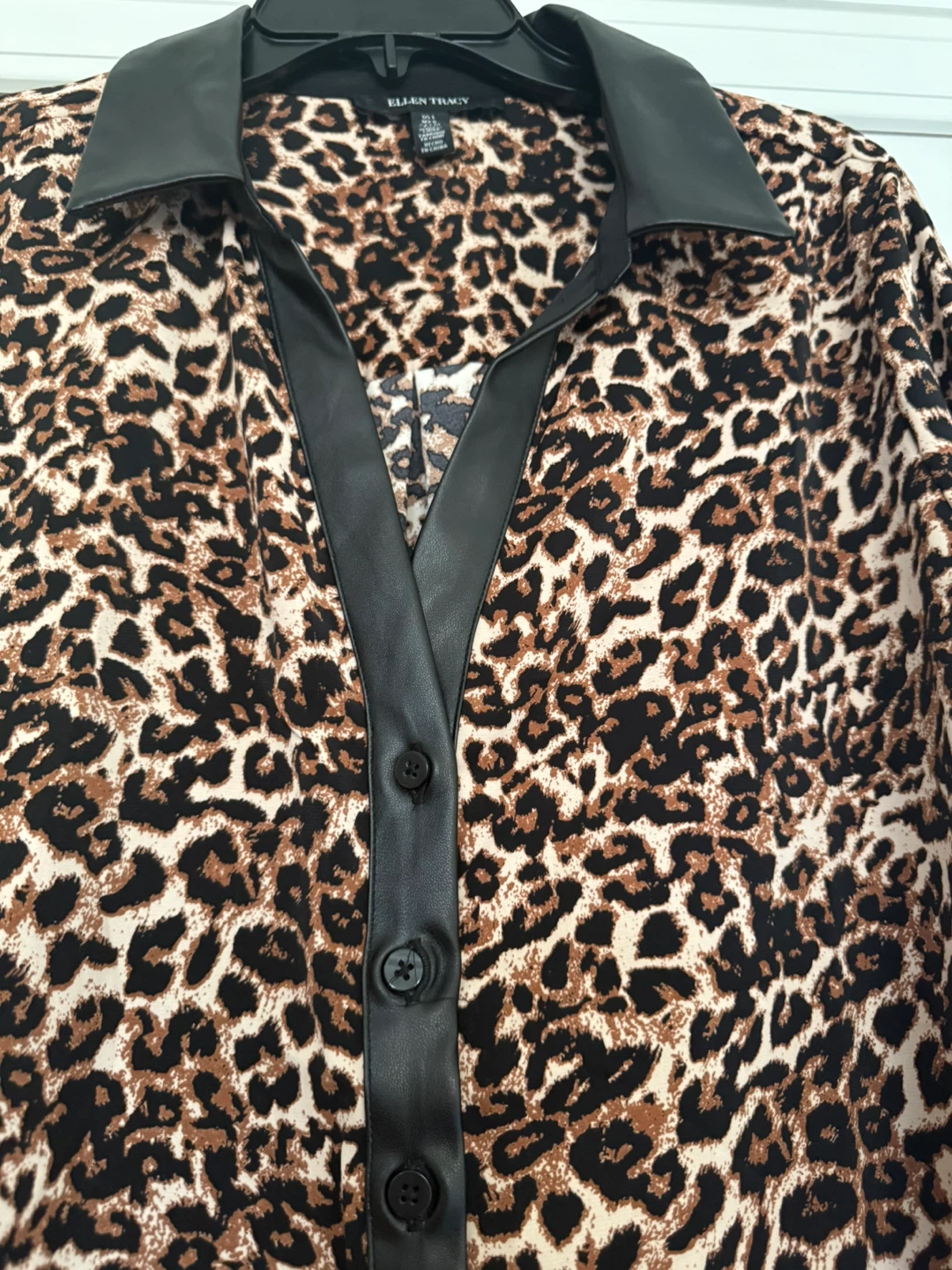 Ellen Tracy Leopard Print Blouse with Faux Leather Trim - photo 4