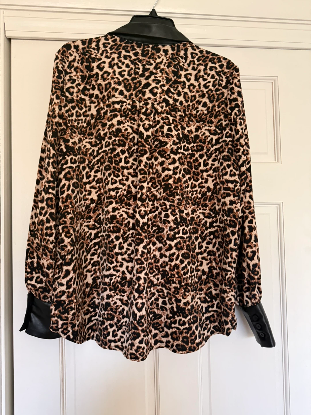 Ellen Tracy Leopard Print Blouse with Faux Leather Trim - photo 2